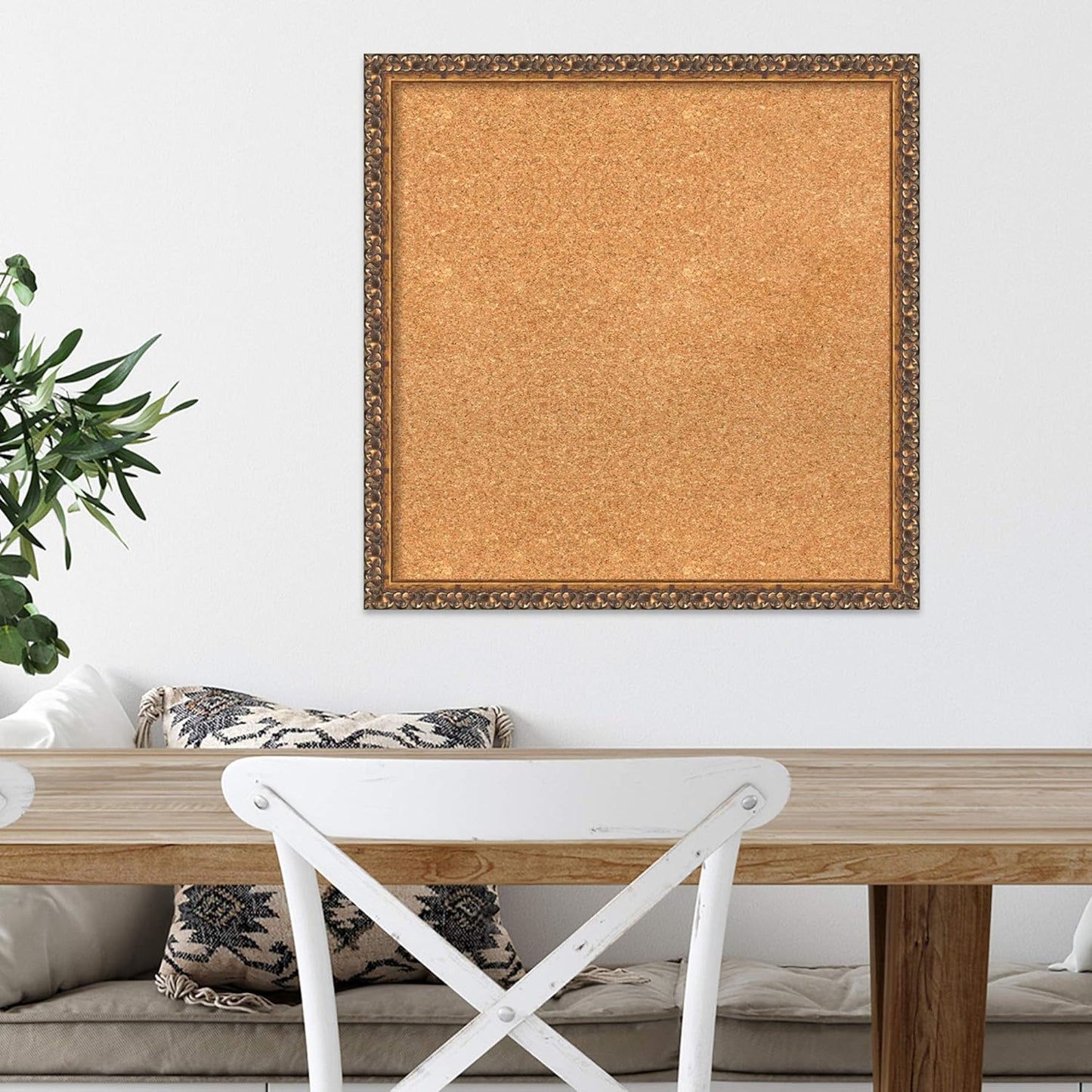 Amanti Art Natural Cork Board for Wall, 22x22 Vision Board with Bronze Frame, Medium Corkboard Office Decor for Home Organization, Traditional Corkboard Pinboard to Display Items for Home
