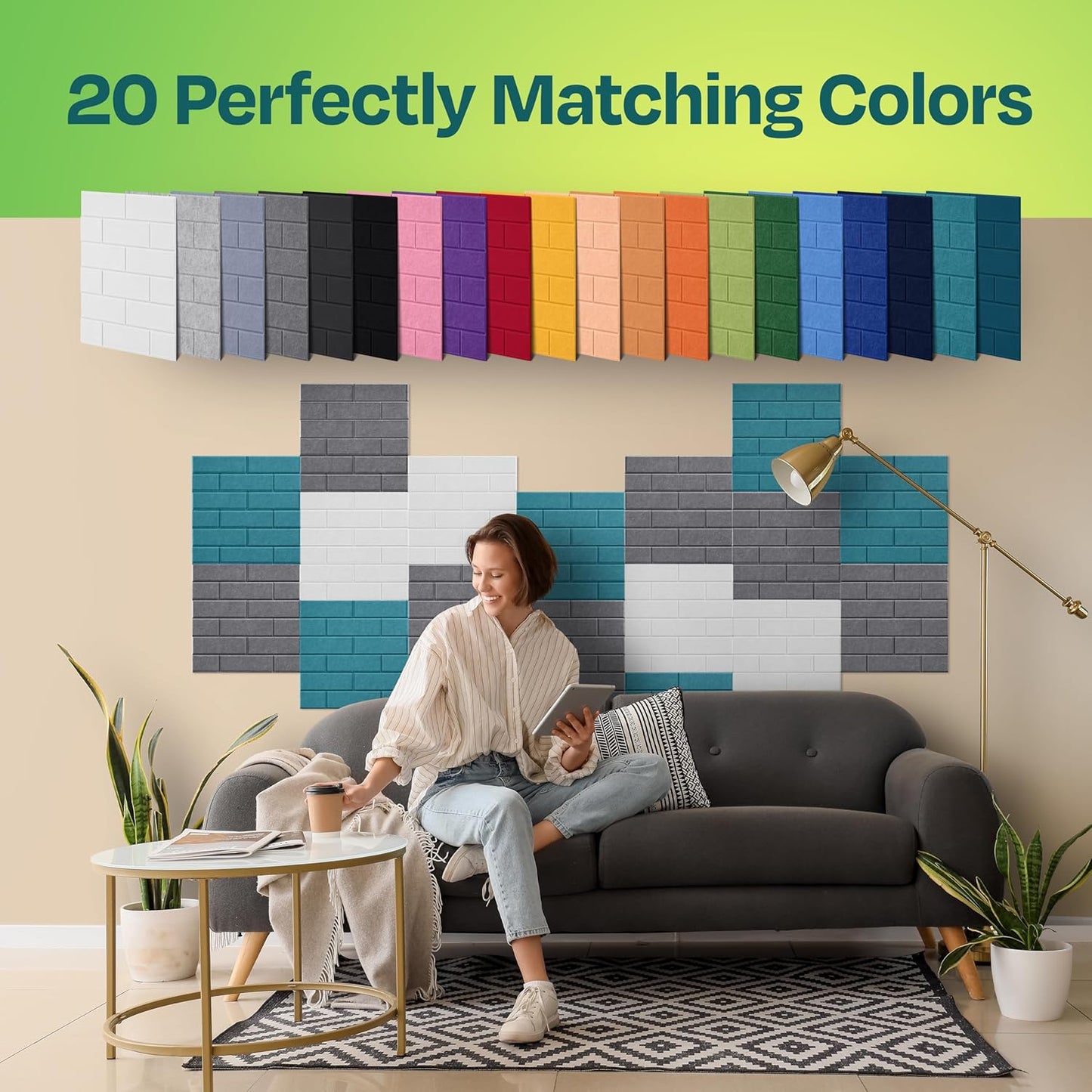 Acoustic Panels 18-Pack Soundproof Wall 12"X12"X0.4" Brick Style Premium Sound Dampening Easy Self Adhesive Installation - [Pebble Gray]