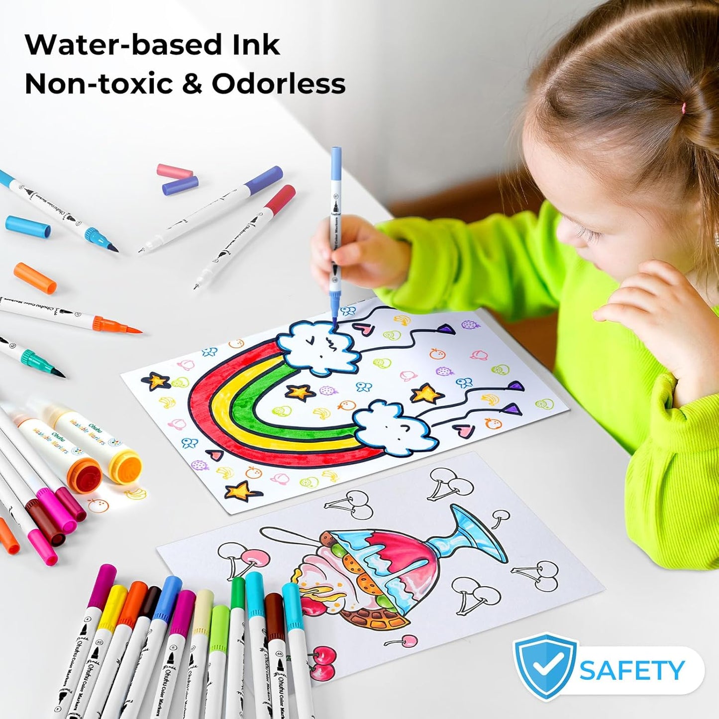 Ohuhu Markers for Adult Coloring Books No Bleeding 160 Colors Coloring Markers Water-based Dual Tips Fineliner & Brush Drawing Pens Art Pens for Kids Adults Sketch Journal - Maui - White