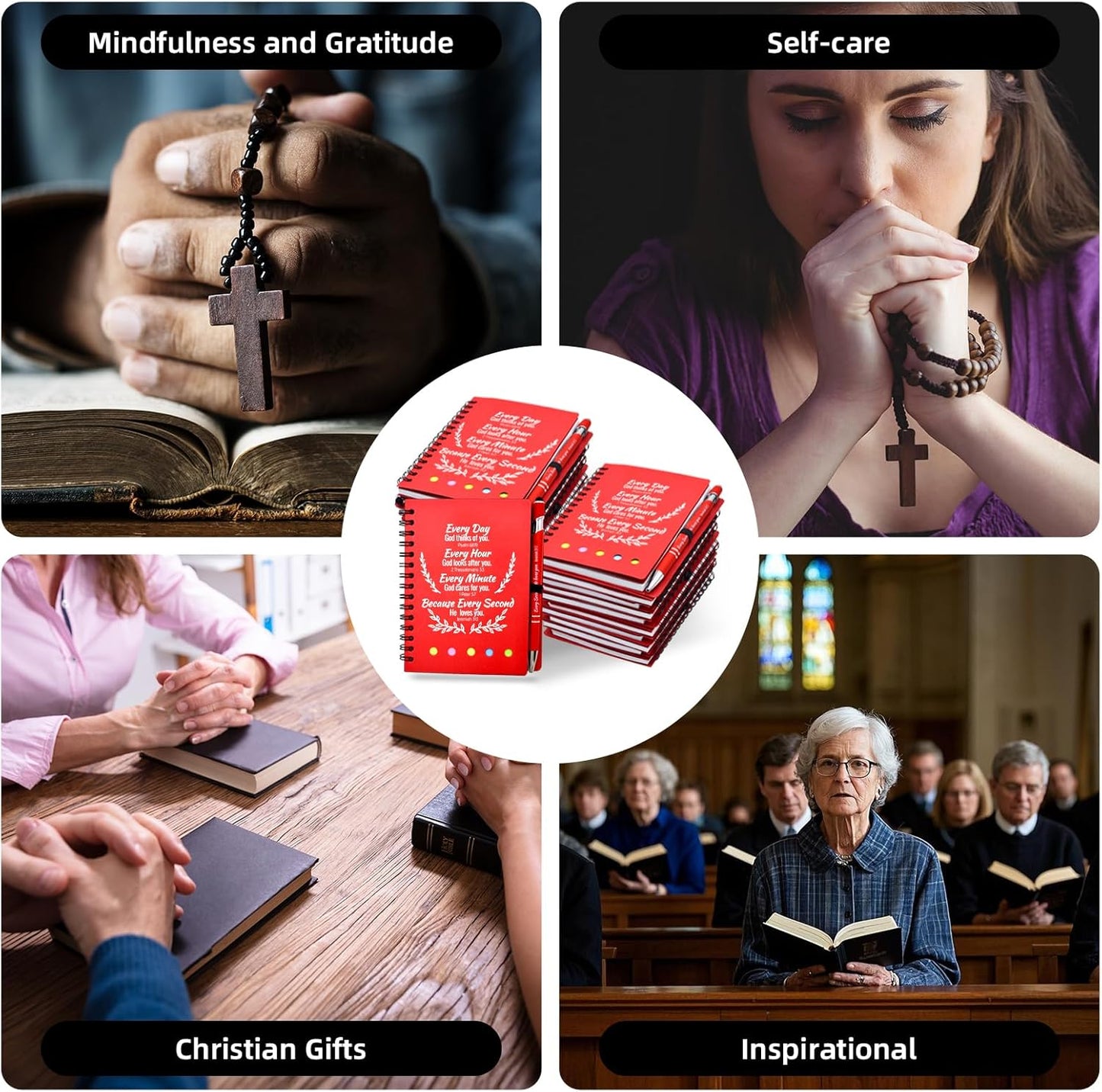 400 Pcs Bulk Fathers Day Christian Gifts Prayer Journal for Woman - 200 Set Religious Notepad with Christian Pen - Bible Notebook - Church Gifts for Inspirational, Bible Study, Devotions ( Red )
