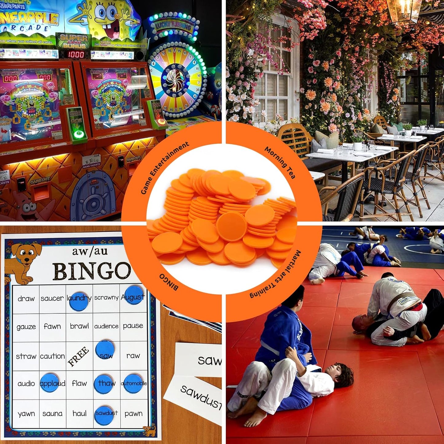 Set of 100 Opaque Plastic Learning Counters Mini Poker Chips Game Tokens with Storage Box (Orange, 1.58 Inch)