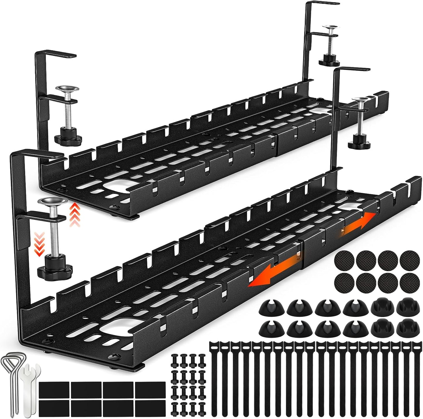 Shikha 2 Pack Cable Management Under Desk, 15.7"-31" Retractable Cable Management Tray, No Drilling Cord Organizer with Clamp for Desk, Under Table Wire Management Tray for Home Office