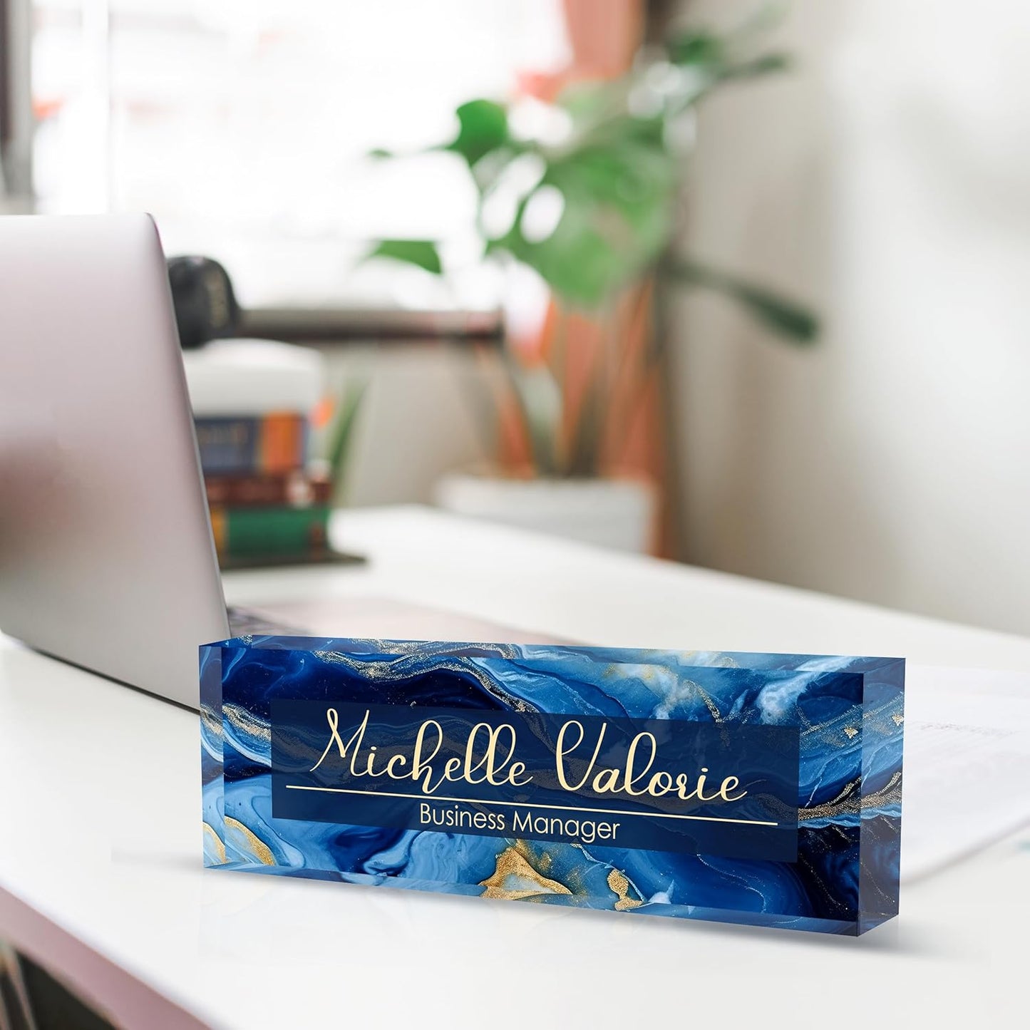 Personalized Name Plate for Desk, Custom Desk Name Plate, Acrylic Name Plate Office Desk Accessories, Personalized Office Gifts for Coworkers Teachers, Employee Appreciation Gifts (B-Blue Marble)