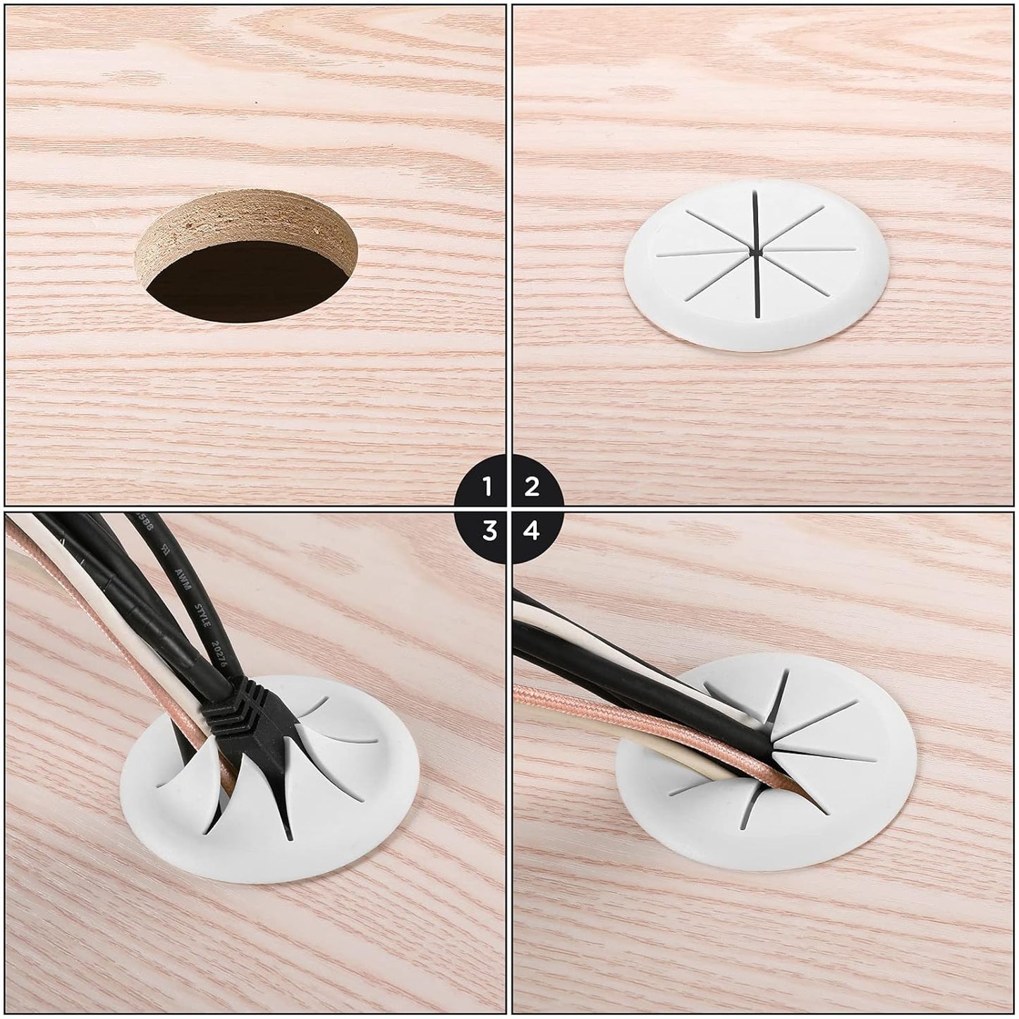 HYCC 5 Pack 2 Inch Flexible Desk Grommet,Organize Wires and Cables on Office Equipment, Computer Components, Entertainment Systems Effectively - Color: White