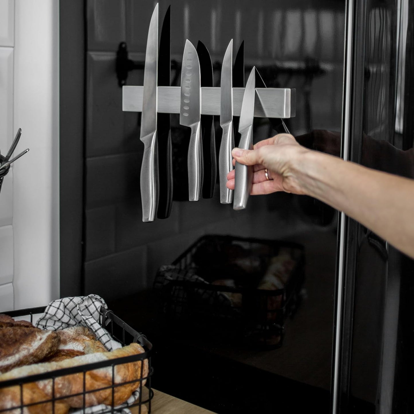 Magnetic Knife Holder for Refrigerator – 12 Inch Professional Double Sided Magnetic Knife Strip for Fridge - Stainless Steel Magnetic Knife Holder for Wall Self Adhesive