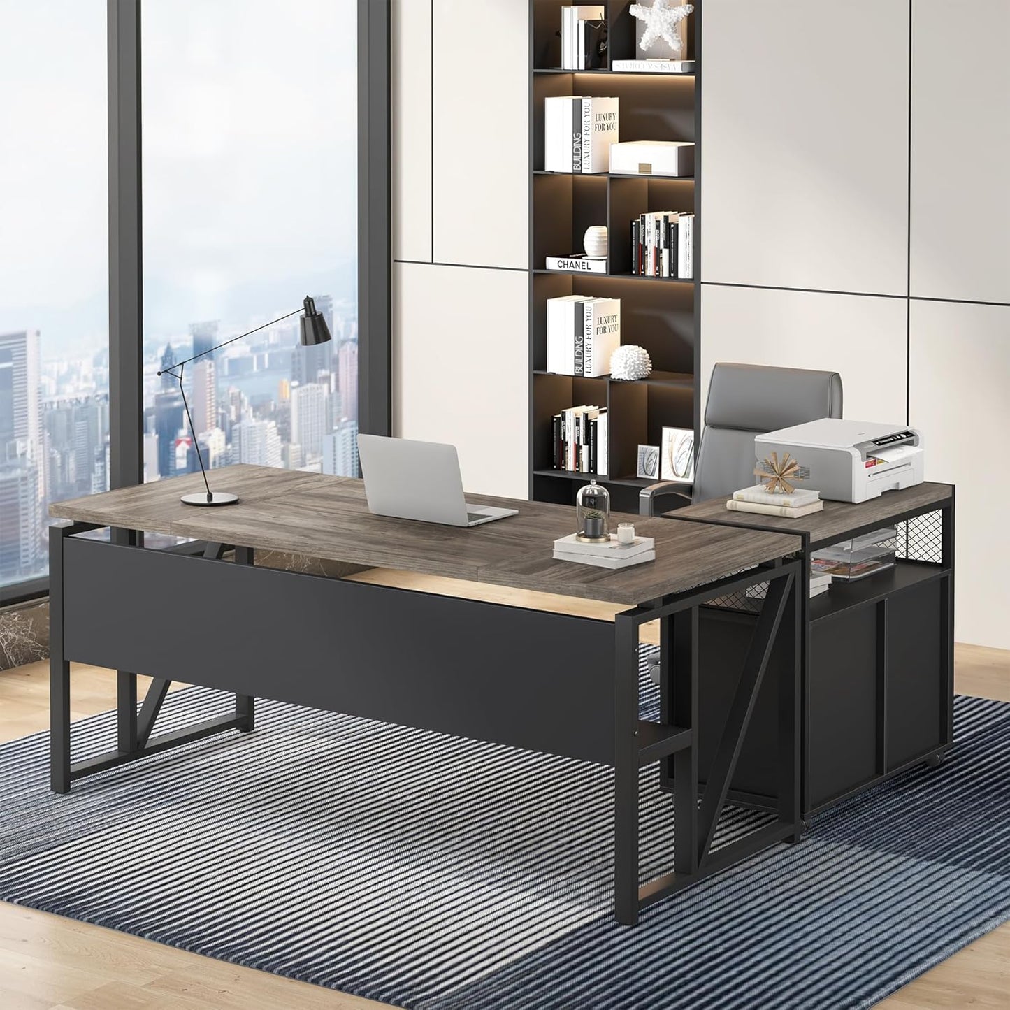 Tribesigns Office Desk with Drawers Sets, 63 inches L Shaped Executive Desk with Mobile File Cabinet for Home Office Furniture Sets (Dark Oak, 63-inch)