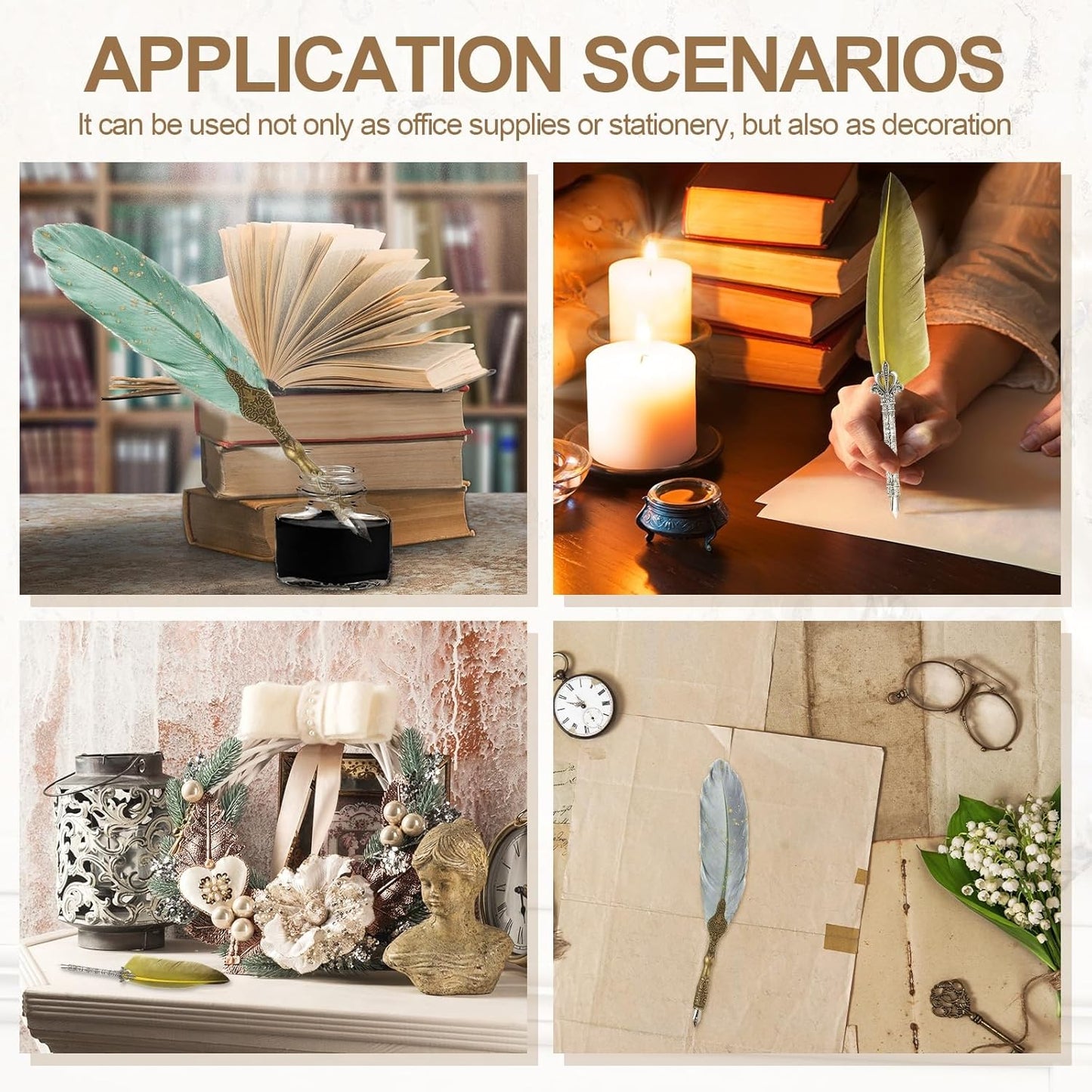 PATIKIL 26.5cm/10.4" Calligraphy Feather Quill Pen, Vintage Feather Dip Pen with 5 Replacement Nibs for Calligraphy Writing Wedding Office Gifts, Purple