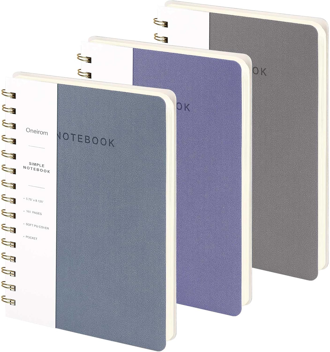 Spiral Notebook - Lined 160 Pages Journal with Back Pockets for College Journal, Twin-Wire Binding Notebook Perfect for Office & Home School Supplies Violet Reef Blue Grey