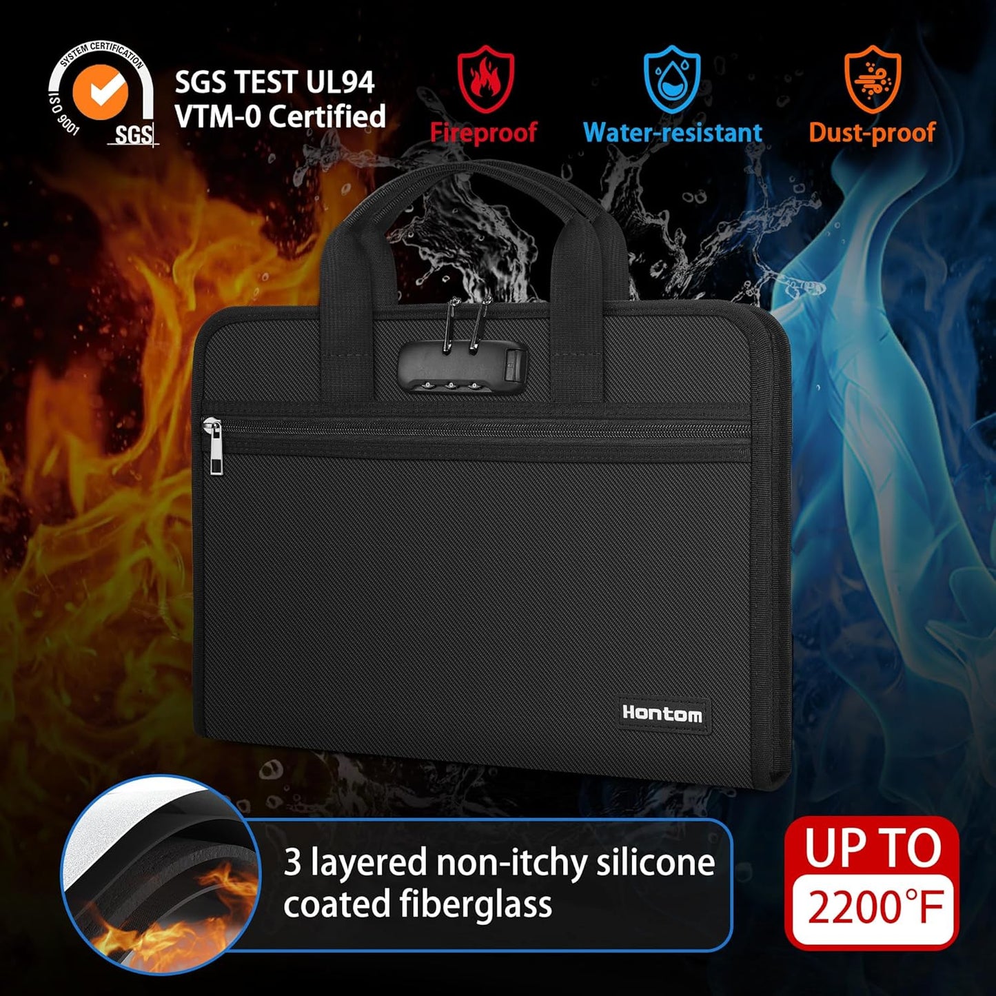 Hontom Fireproof Accordion File Organizer with Lock, 13 Pockets Expanding File Folder with Handle, Portable Business Document Organizer with Secure Storage for Letter A4 Files