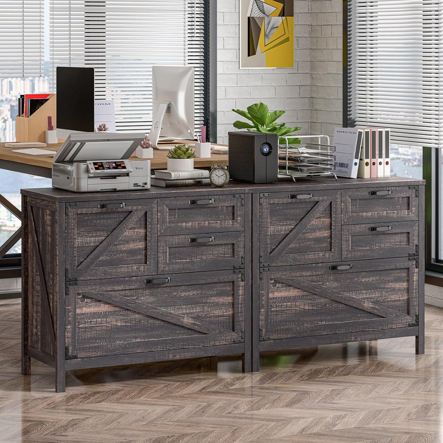 4-Drawer Wood Lateral File Cabinet for Hanging Files Letter/A4/Legal Size, Large Farmhouse File Cabinets for Home Office, Printer Stand with Office Cabinets, Office Furniture, Dark Rustic Oak