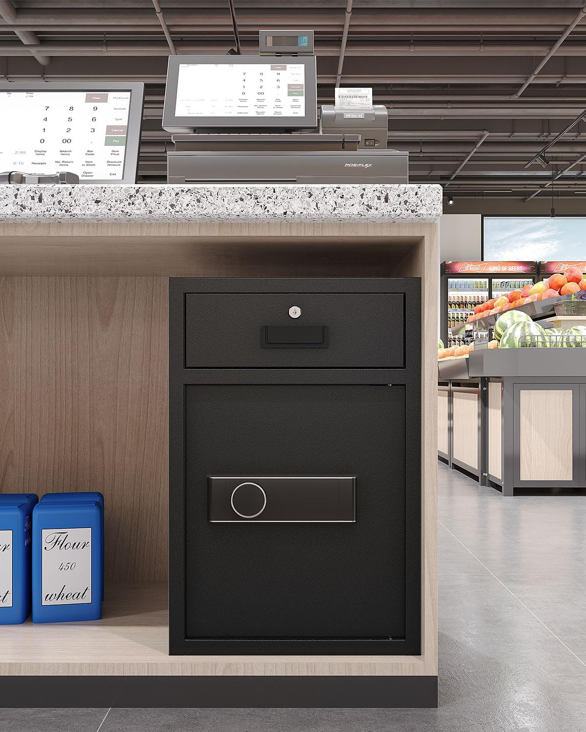 5.1Cuft Safe Box with Drawer Fireproof Waterproof Bag, 3 Unlock Methods, Vibration Alert & Silent Mode, M oney box Safe for Home, Office, Valuables