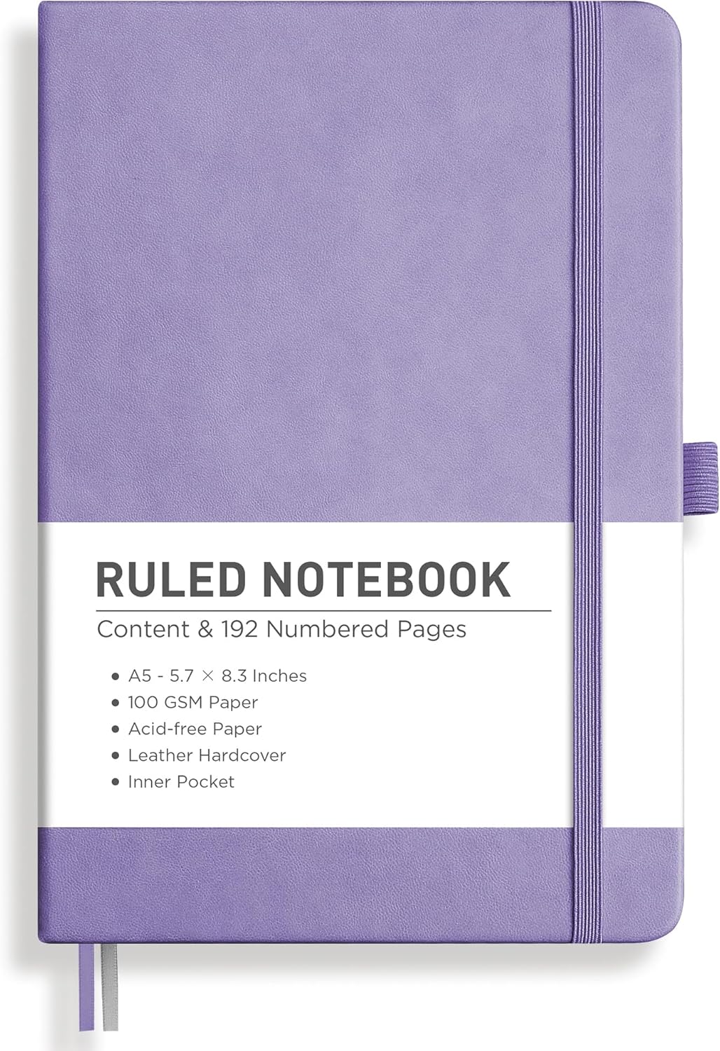 RETTACY Lined Journal Notebook, 192 Numbered Pages, A5 Medium Size (5.7'' x 8.3''), for Men & Women, Journaling, Writing, Work & Office, Leather Hardcover, 100 GSM Thick Paper (Purple)