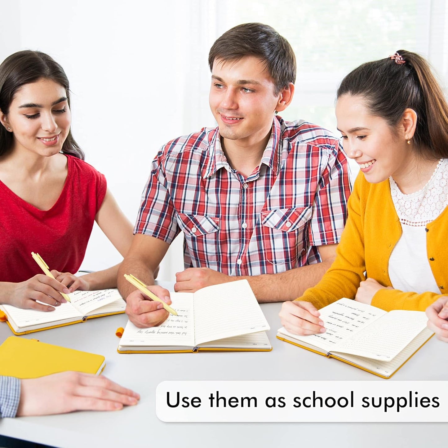 feela 24 Pack Journal Notebook for Work, Business Notebook Bulk Hardcover Lined Writing Journal with Pen Holder for Men Women Note Taking, with 24 Black Pens, 120 GSM, 5.1”x8.3”, A5, Yellow