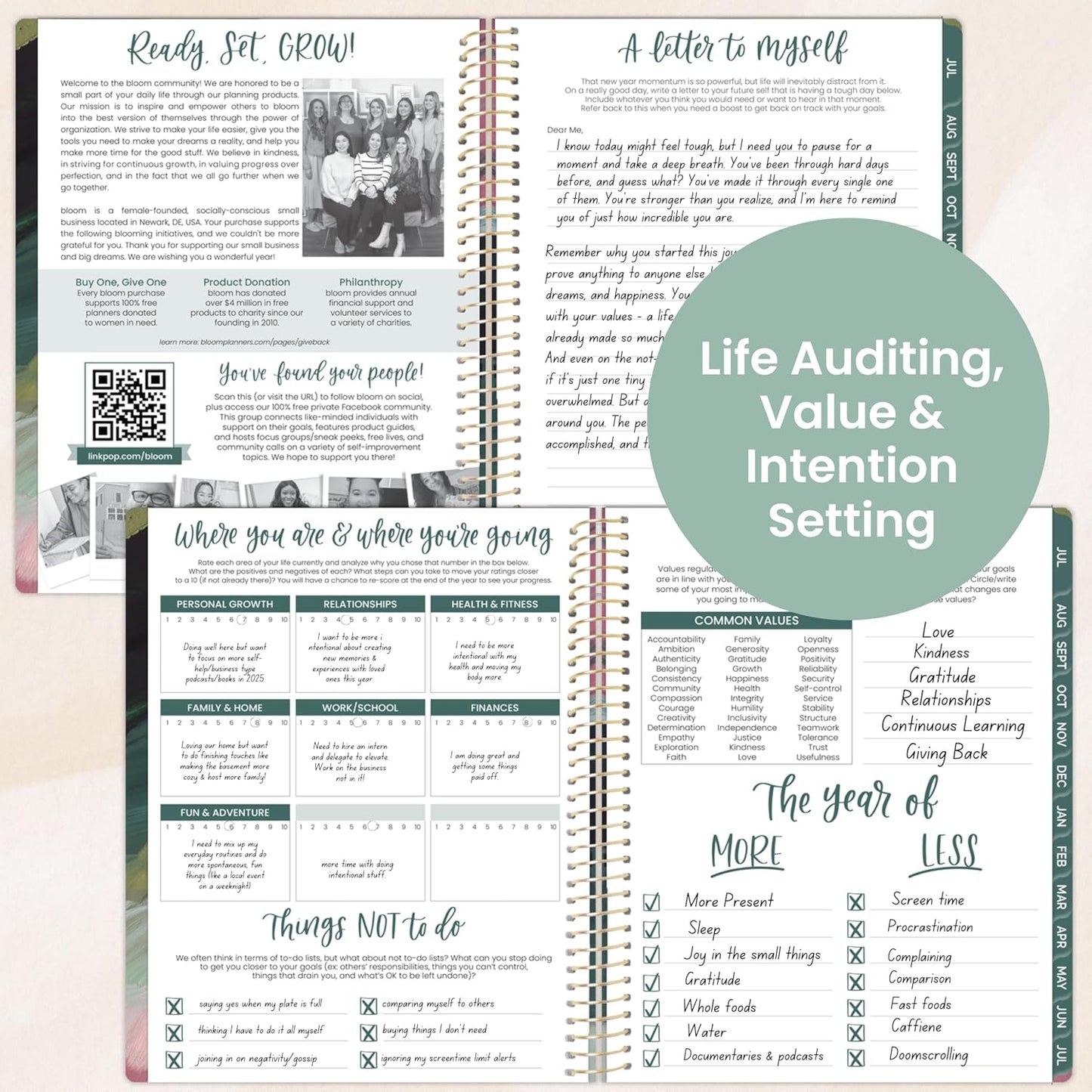 bloom daily planners 2025-2026 (8.5" x 11") Academic Year Day Planner (July 2025 - July 2026) - Weekly & Monthly Dated Agenda Organizer with Stickers & Tabs - Emerald Paint Strokes