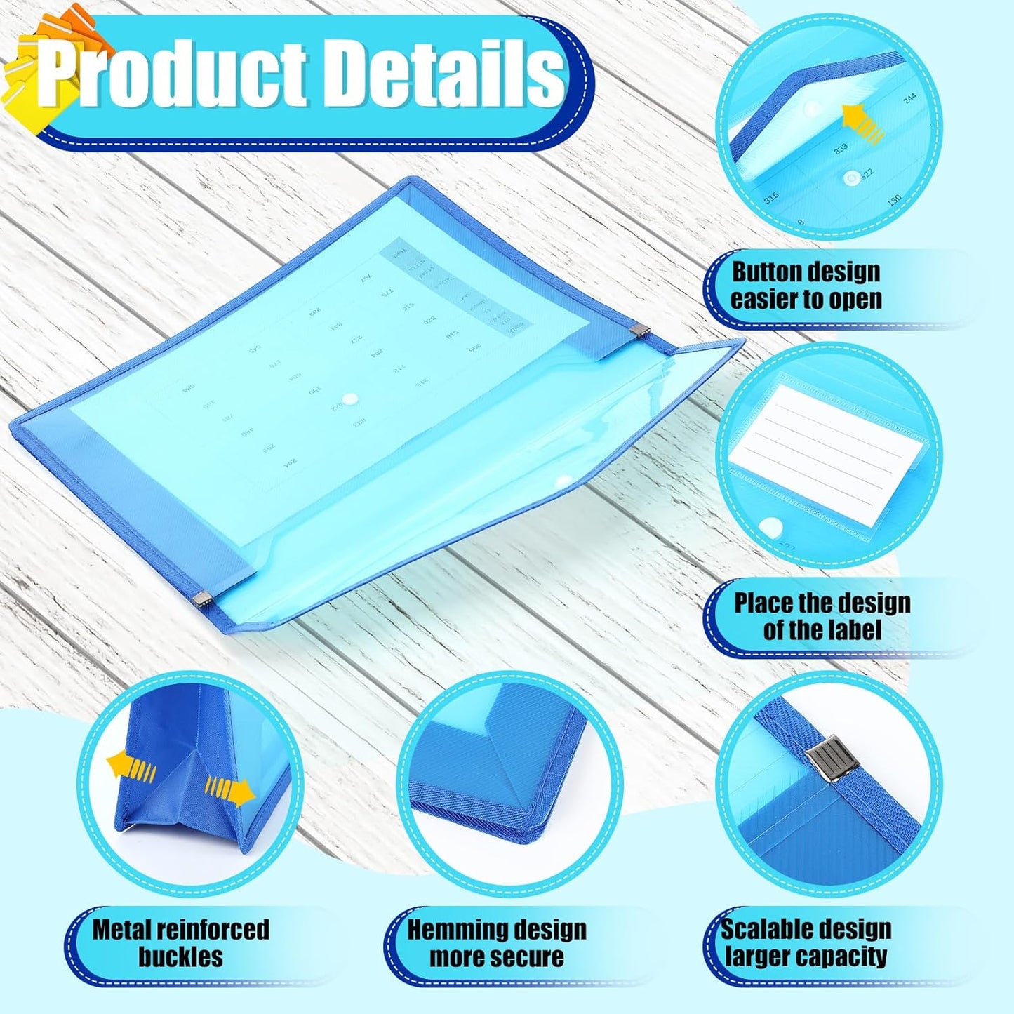 Epakh 3 Pack B4 Plastic Expanding File Folders Wallet for School Classroom Envelope File Folder Document Organizer Colorful Receipt Organizer with Snap Closure for Office (White Green Blue)