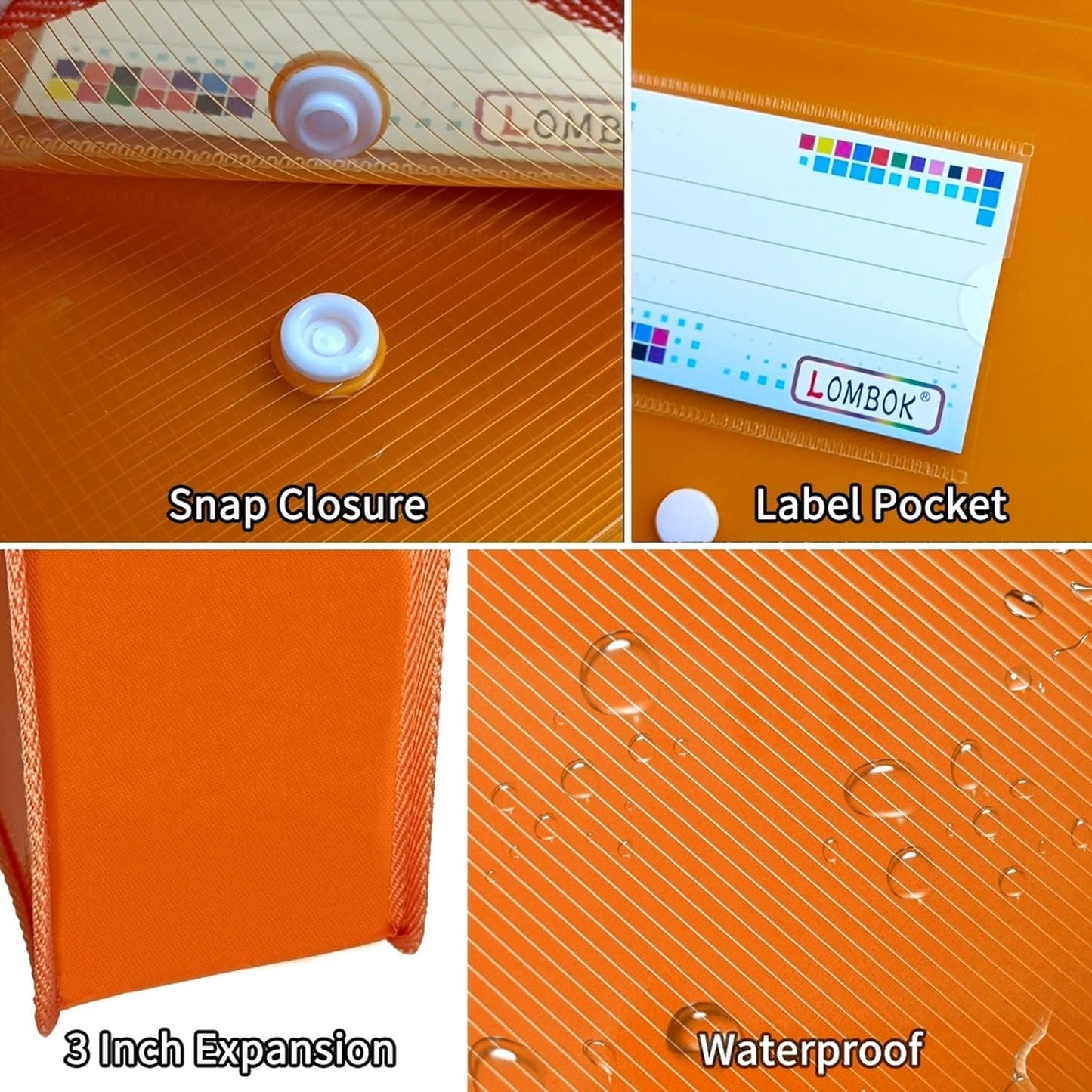 YoeeJob Plastic File Folders Legal Size 2 Pcs, Expandable Document Folder with Snap Button Closure, A4 Expanding File Wallet Envelopes Pouch with Label Pocket, Orange&Red