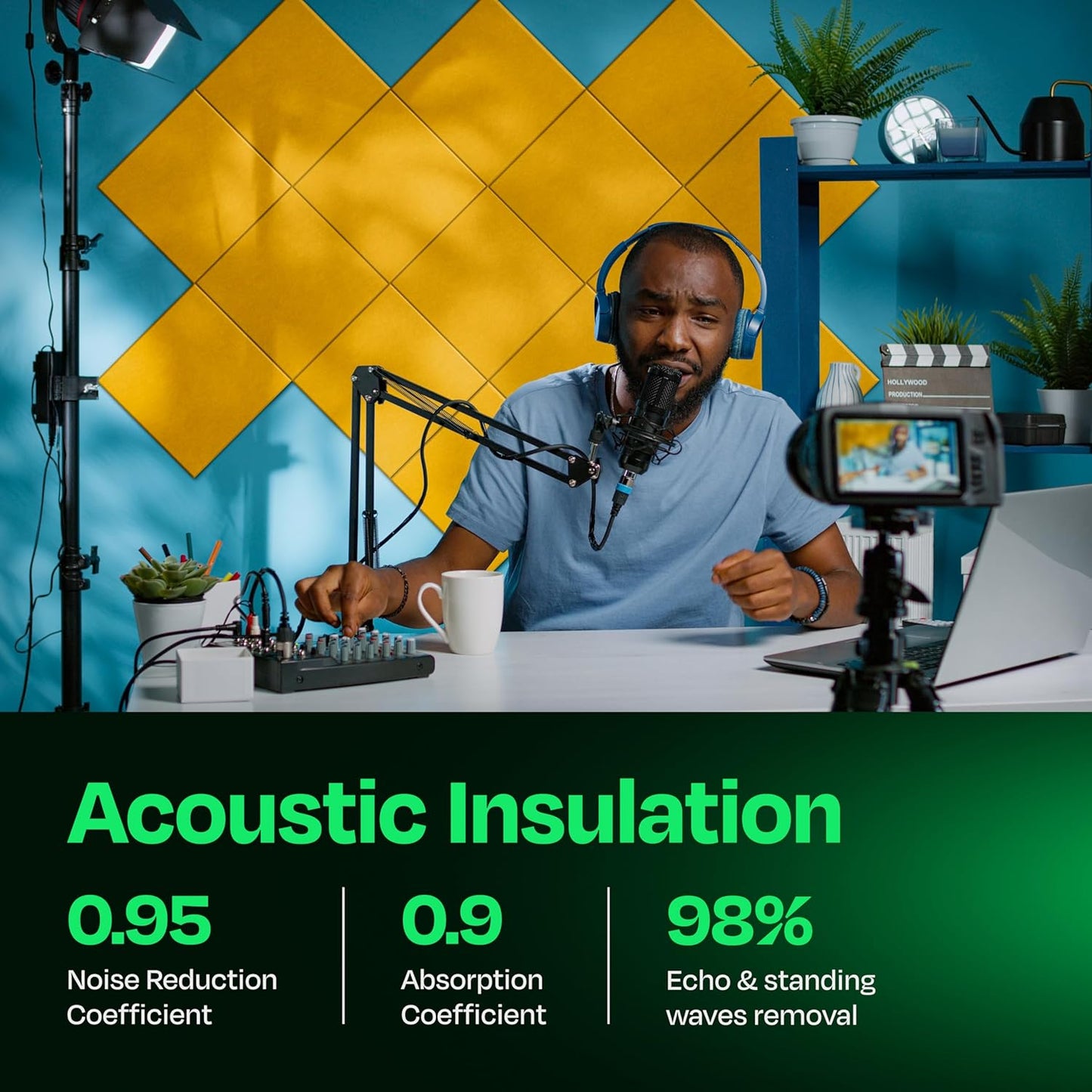 Acoustic Panels 12-Pack Soundproof Wall Panels 12"X12"X0.4" Sound Panels High Density Sound Dampening Panels - [Yellow Orange Gold Square]