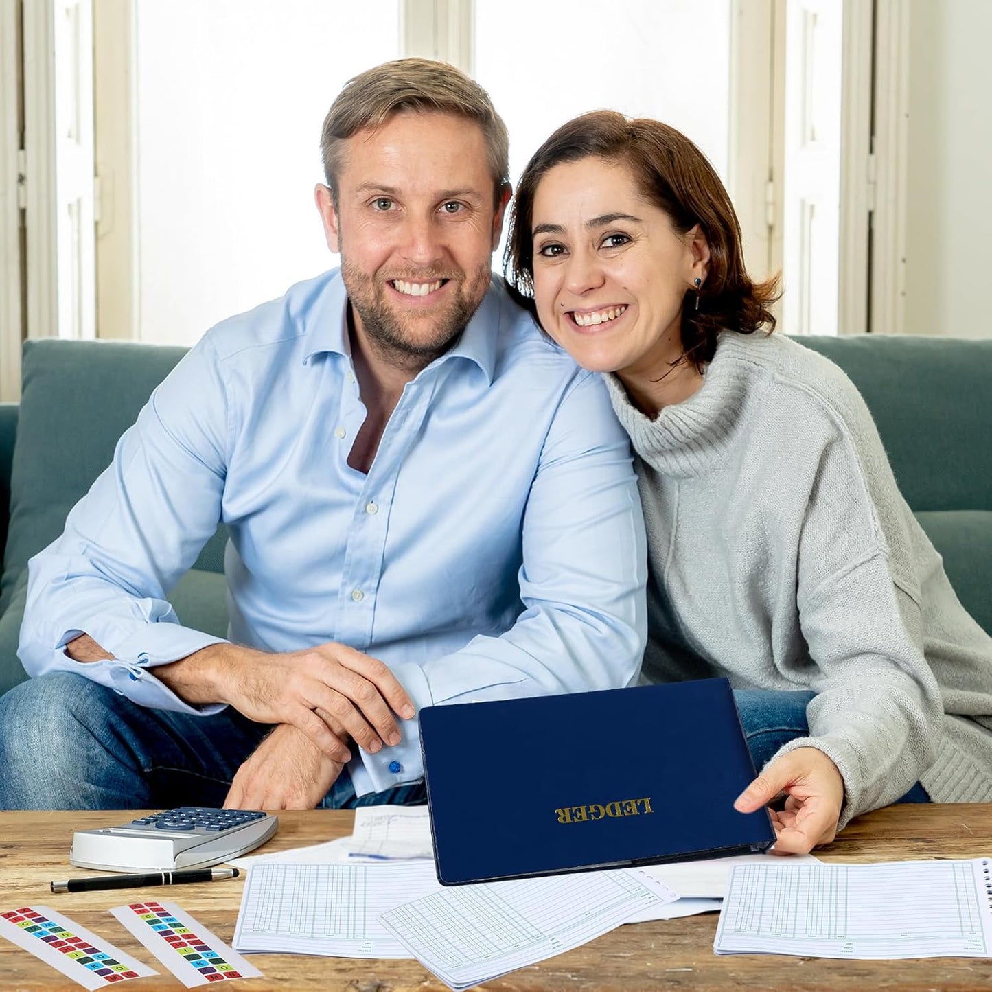 Ring Ledger Binder with 200 Pcs 5"x8.5" Ledger Sheets Small Index Tabs for Bookkeeping Accounting Business with Debit Credit Balance Columns(Blue Cover, White Sheets)