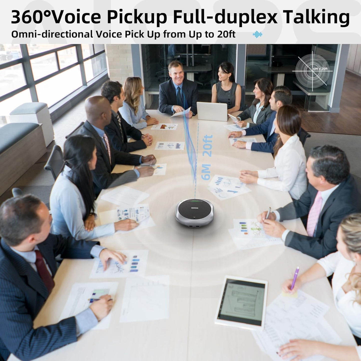 Bluetooth Conference Speakerphone M6 Conference Microphone with AI Noise Reduction AI Transcription Full-Duplex 360° Omnidirectional Voice Pickup USB Speaker for Teams Zoom Home Office, Black