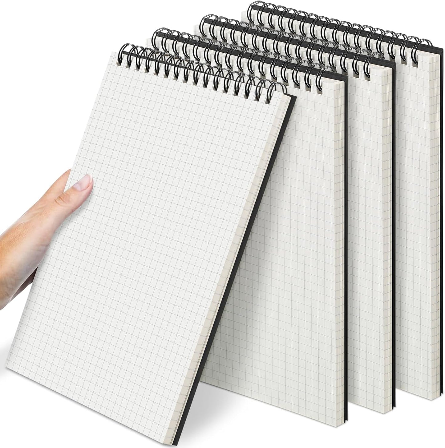 4 Pack Graph Paper Spiral Notepad A5 Top Wirebound Notepad Grid Notebook Steno Pads Memo Notebook Grid Paper 140 Pages for Writing Sketching Drawing Office Supplies (Black)