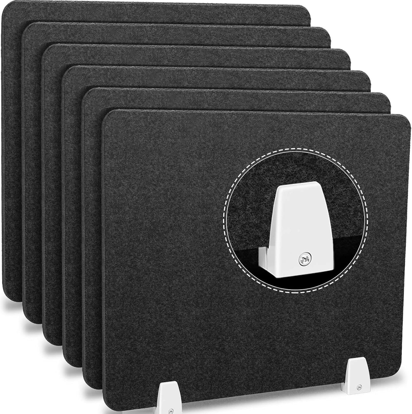 6 Pcs Desk Divider Privacy Panel 20 x 24 Clamp-on Acoustic Freestanding Desktop Partition Dividers with Aluminum Guard Clamps for Office Student Sound Proof Reducing Noise Visual Distractions(Black)