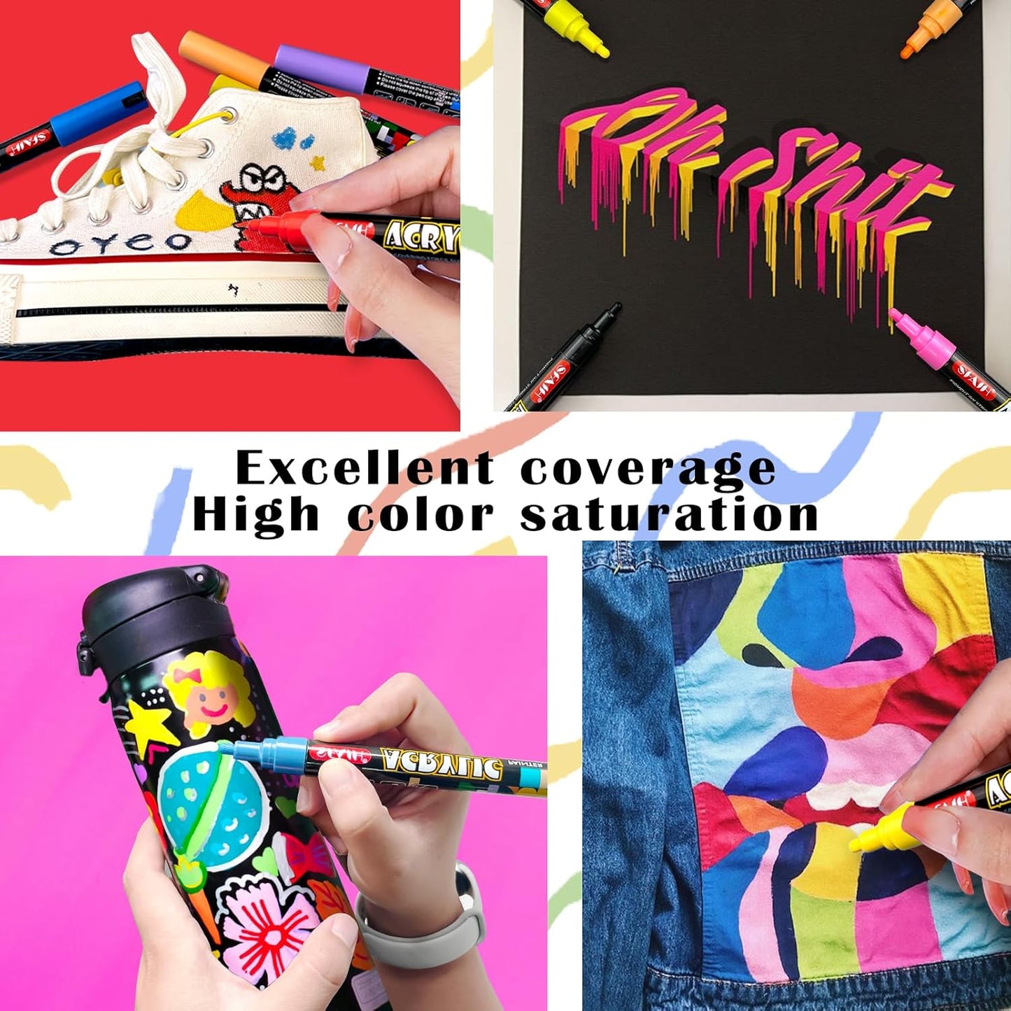 SFAIH Halloween Acrylic Creative Markers - 36 Colors 3mm Replaceable Nibs, Ultra-High Coverage, Large Ink Capacity, Drawing Markers for Pumpkin Painting, Graffiti Wood Fabric Rock Glass DIY Crafts