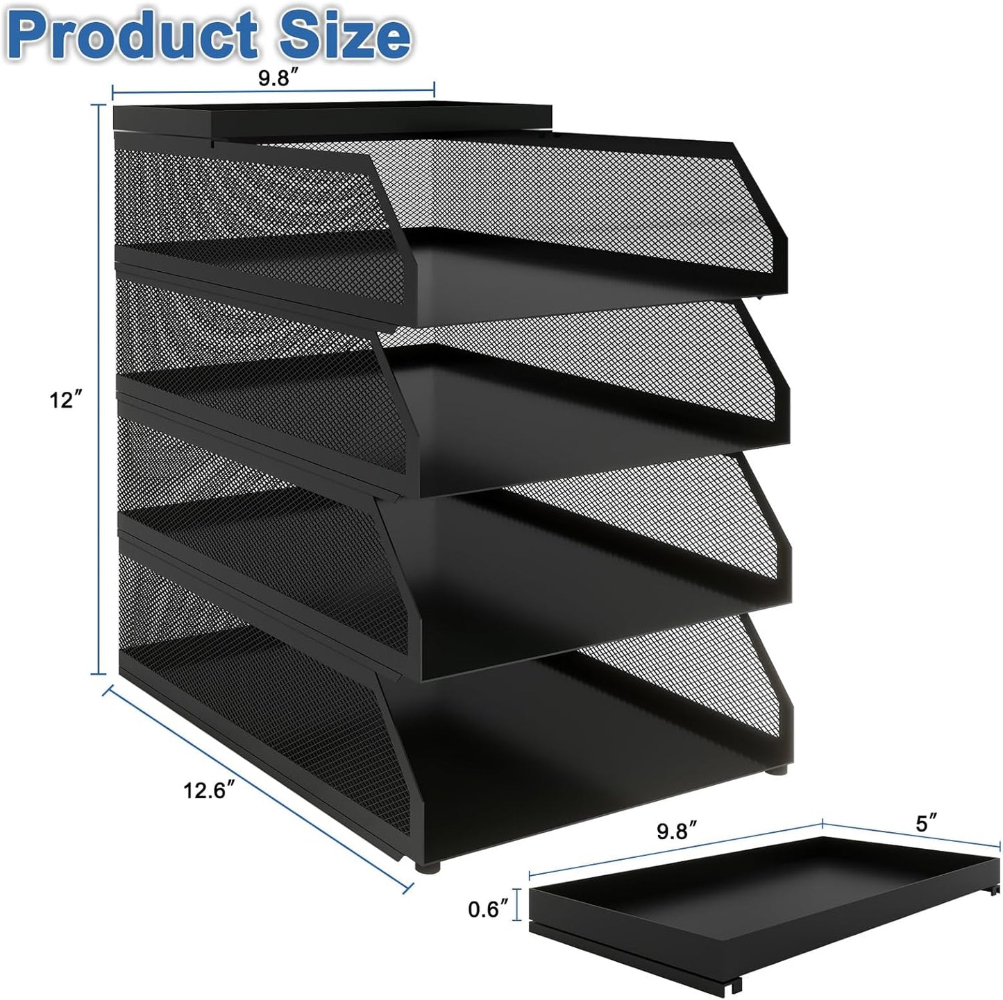 Natwind 4-Tier Desk Organizer,Stackable Paper Tray, Desk Accessories,Metal Mesh Desktop Organizer, Paper Sorter, Letter Trays,File Document Storage Rack for for Home, Office, School (Black)