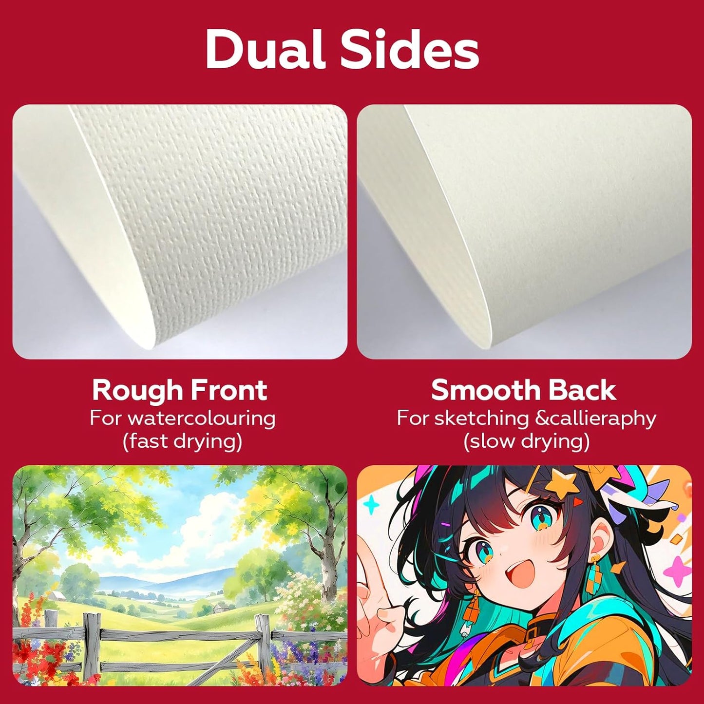 50 Sheets Watercolor Paper Bulk, 4"X6", 5"x7",8" x 8"，8" x 10",9" x 12",Each 10 Sheets.140 lb/300 GSM Water Color Paper for Kids Adults.Watercolor Drawing Paint Paper for Art Drawing Supplies