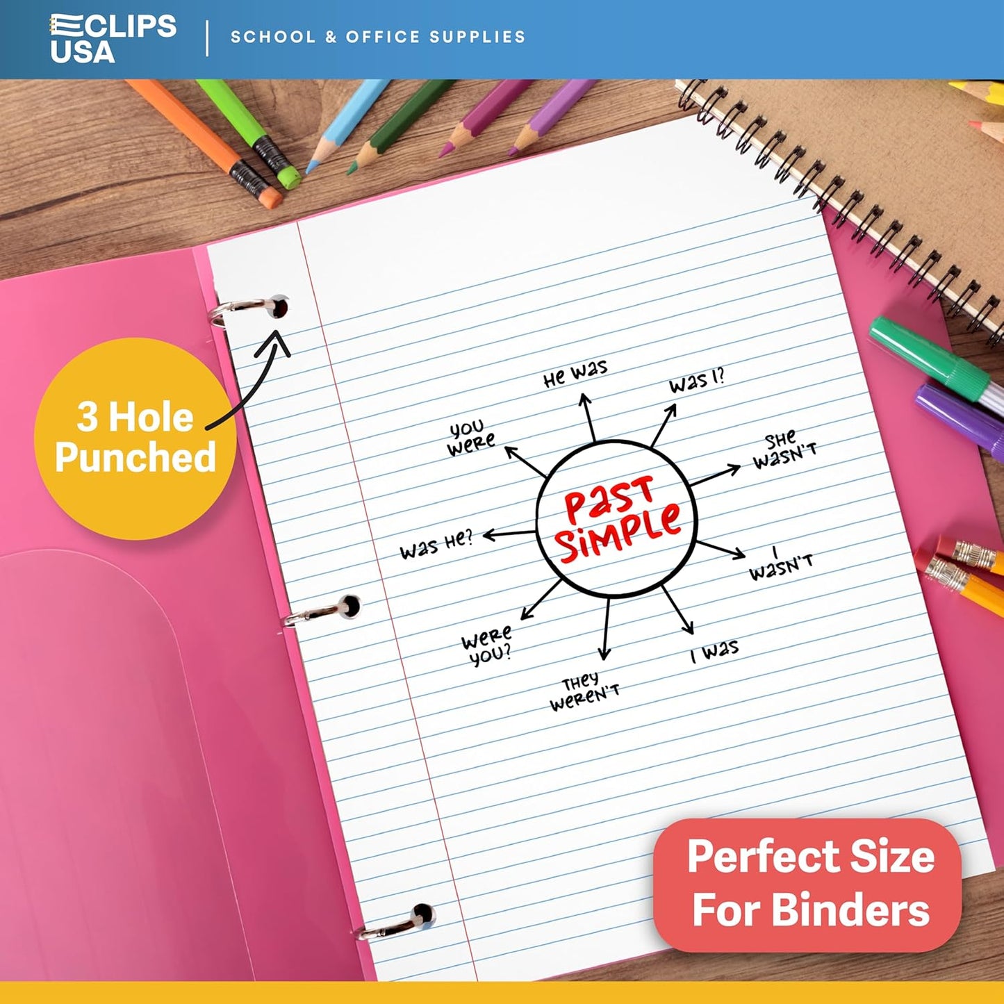 Notebook Paper, College Ruled Loose Leaf Paper (6 Pack), Filler Paper, 10.5” x 8”, Filler Paper, 200 Sheets Per Pack, 60 gsm (6 Pack)