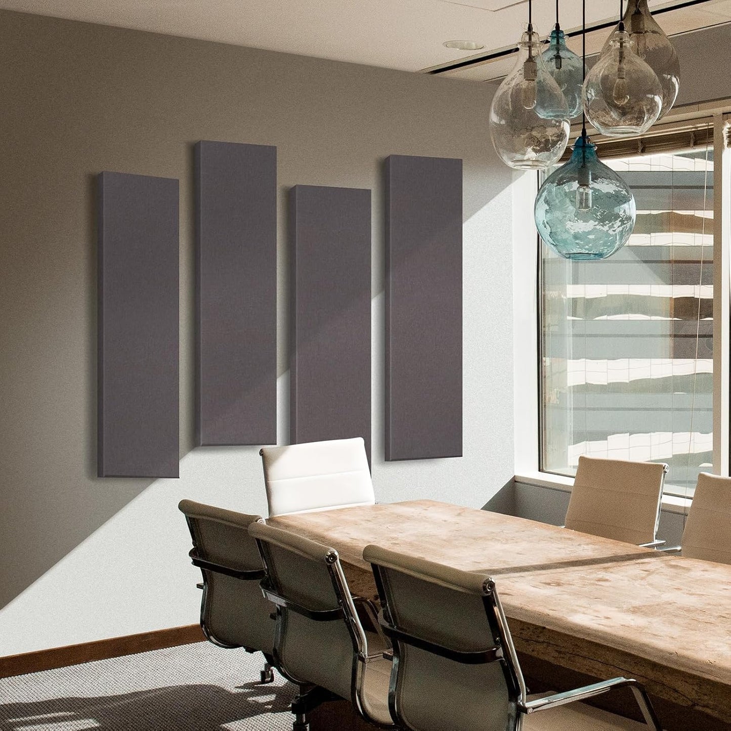 2” Thick Acoustic Panels with Hanging Brackets to the Wall, 2 PCS 47.2” x 11.8” Fiberglass Sound Absorbing Panels for Home Theater Church Office Wall or Ceiling, Mud Grey