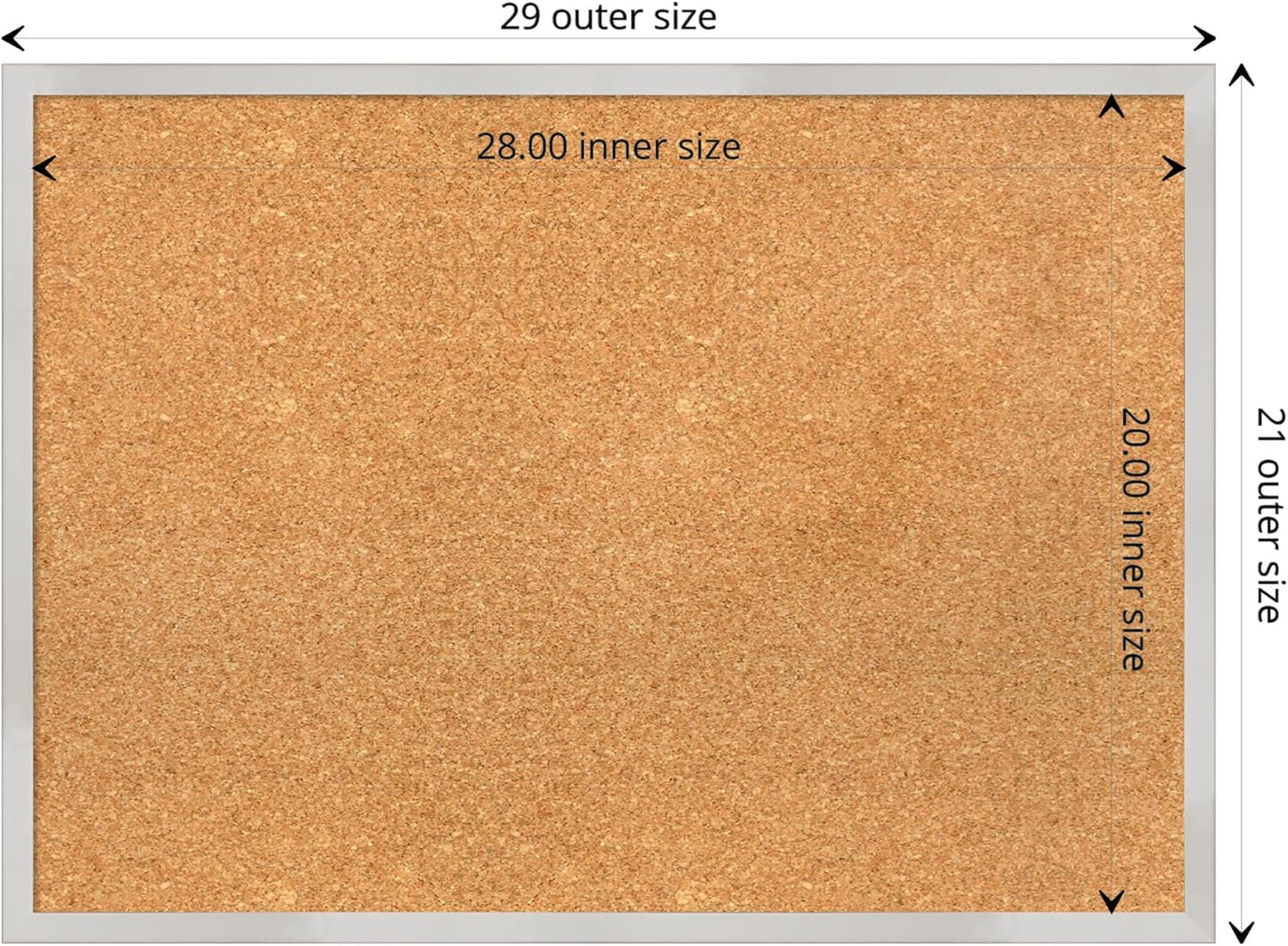 Amanti Art Natural Cork Board for Wall, 21x29 Vision Board with Silver Wood Frame, Medium Corkboard Office Decor for Home Organization, Modern Contemporary Corkboard Pinboard to display items for home