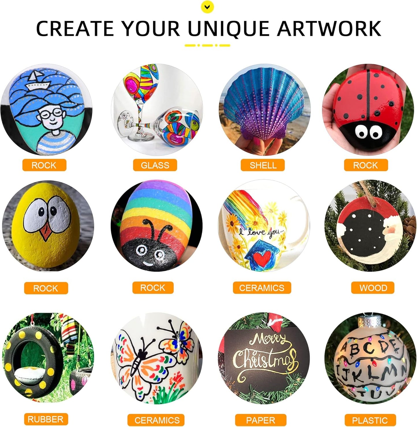 Paint markers, 6 colors oil-based waterproof quick dry permanent pen set for rocks painting, wood, fabric, plastic, canvas, glass, metal, tire, stone, diy craft (Gold Sliver Red Yellow Blue Green)