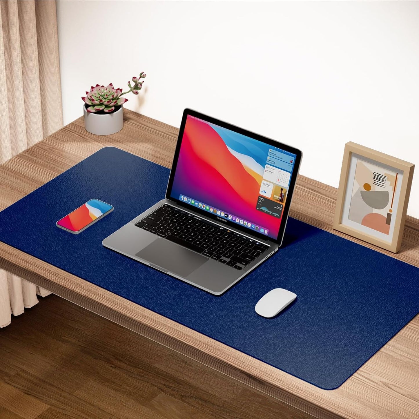 Boutilon Leather Desk Pad Protector,Non-Slip Mouse Pad,Laptop Desk Pad,Office Mouse Mat,Waterproof Leather Desk Blotter,Desk Writing Pad for Office and Home (S-Navy,24"x 14")