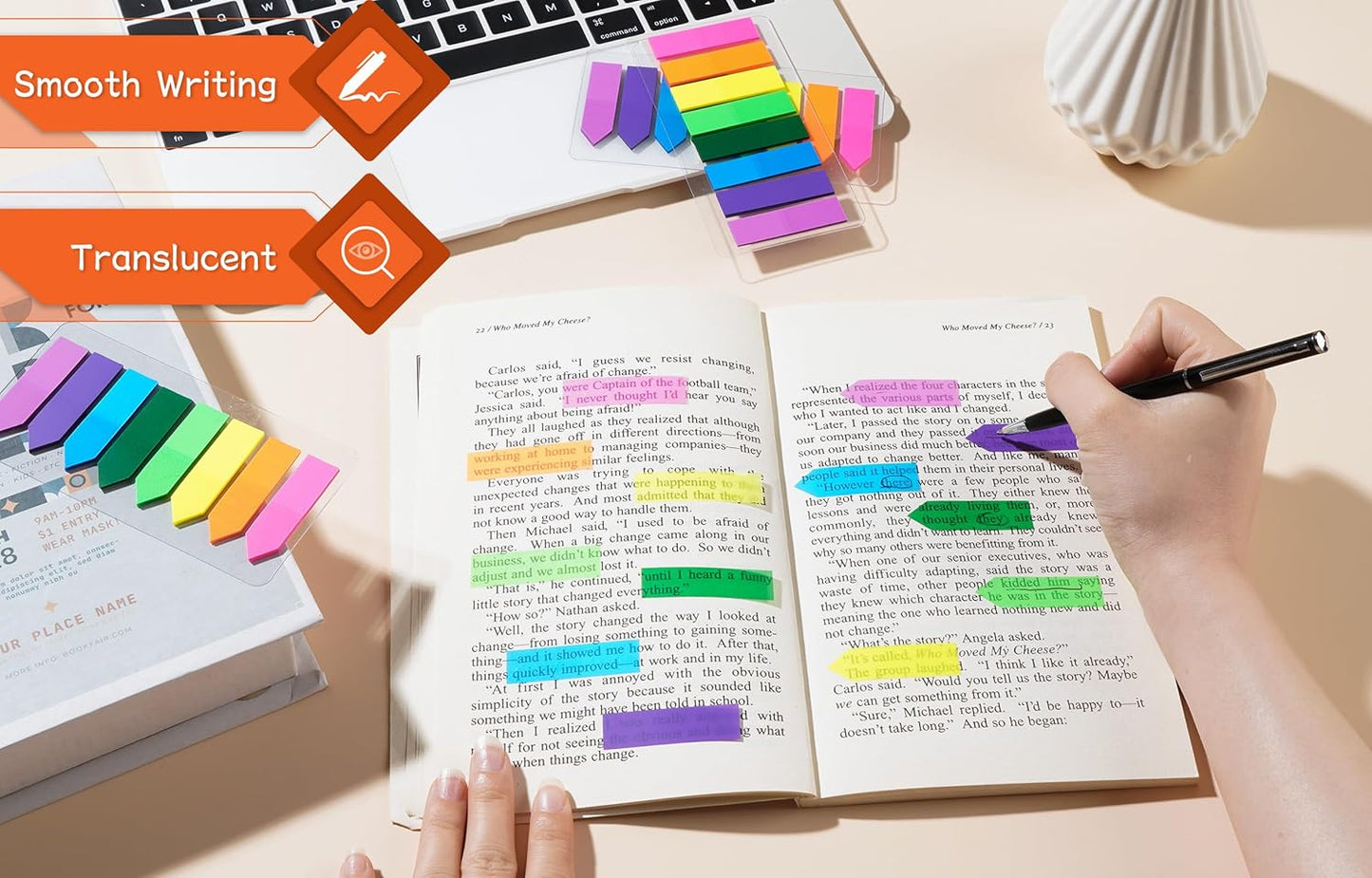 (2000 Pcs) Page Markers Bright Sticky Tabs, Translucent Small Sticky Notes Flags and Arrow Flags, Fluorescent Index Tab Stickers for Notebooks [8 Colors, 10 Sets]