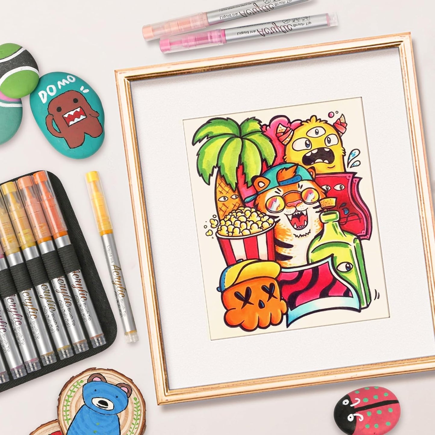 36 Colors Paint Markers Acrylic Paint Pens, Brush Tip Water Based Markers with Direct Ink System for Halloween Pumpkin Rock Painting ,Glass, Wood, Paper, Ceramic, DIY Art Supplies Kit for Kids ＆ Adult