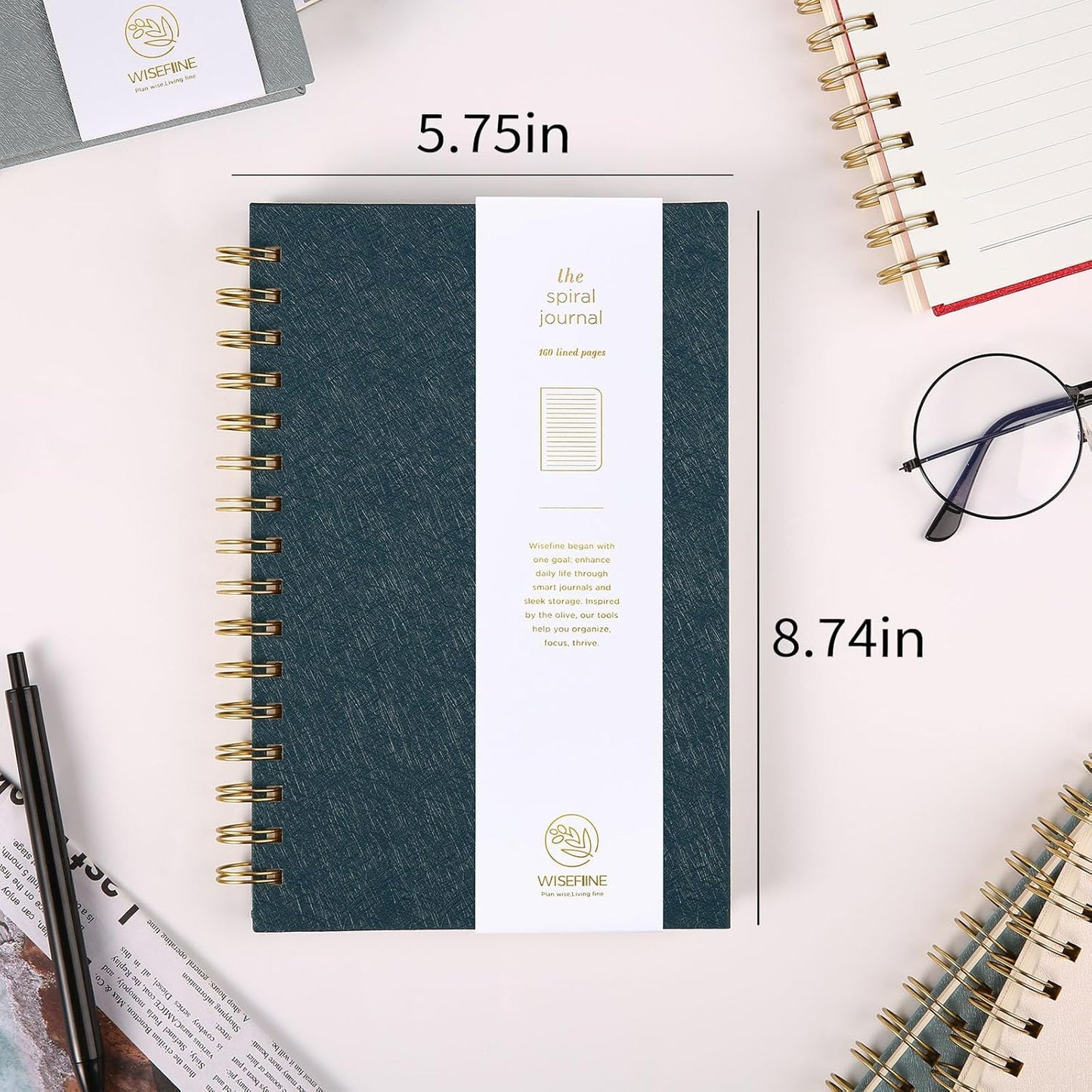 Spiral Journal Notebook with 160 Lined Pages – Hardcover Writing Journal with Gold Twin-Wire Binding, A5 College Ruled Notebooks for Work, School, Travel, Diary, Gift for Women & Men Off White