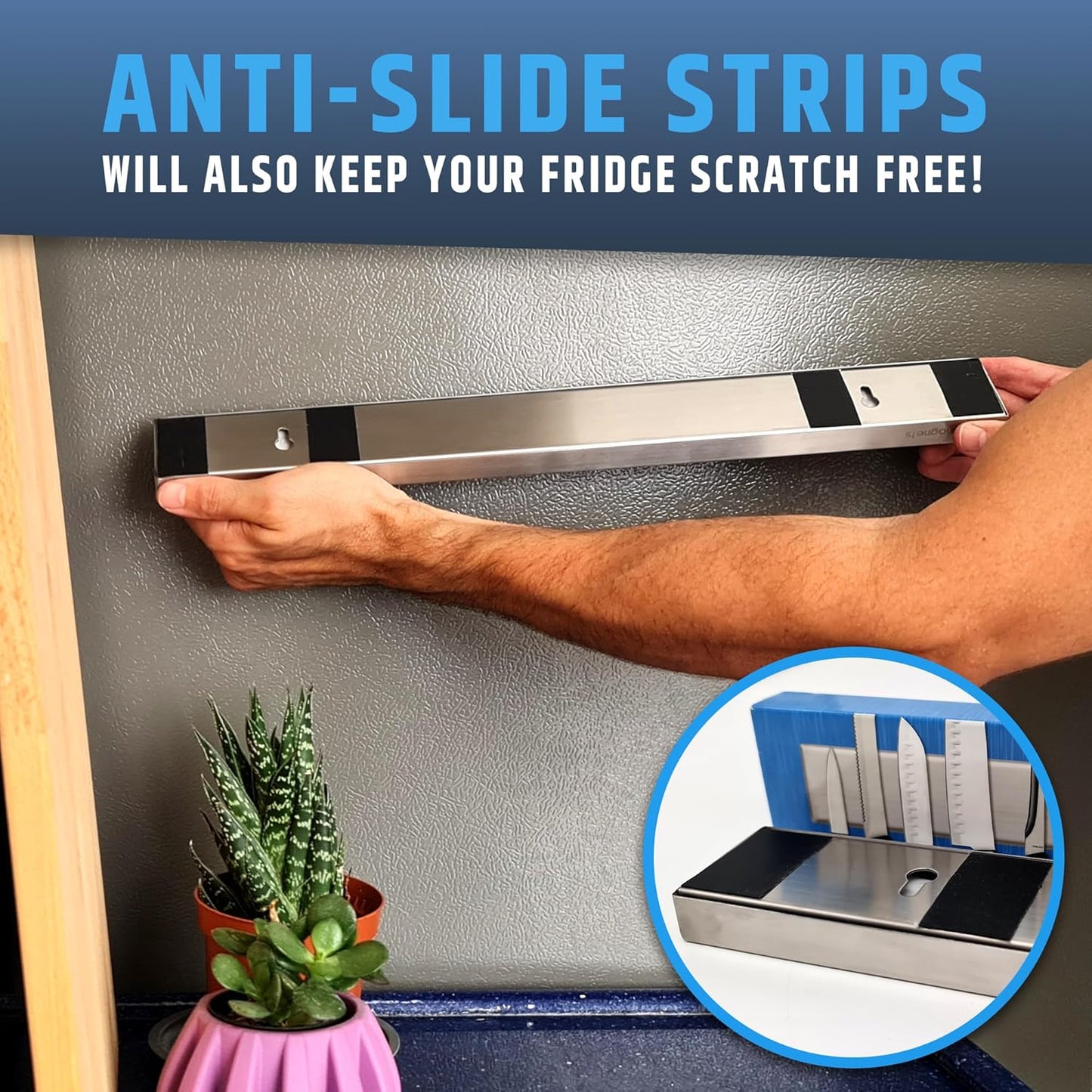 Premium Magnetic Knife Holder for Refrigerator that Doesn't Slide – 17 Inch Professional Double Sided Knife Strip for Fridge - Knife Rack/Bar With Powerful Magnetic Pull Force (Upgraded Version)