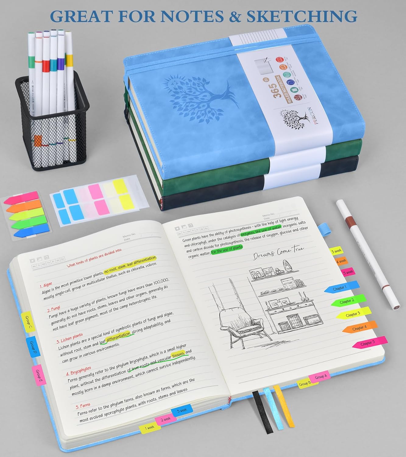 B5 Lined Journal Notebook - 365 Page Large Leather Journals for Writing Women Men，Hardcover Notebook with 100Gsm Thick Pages，Daily Diary for Travel, Work，School，College Ruled (7.6" x 10.3")