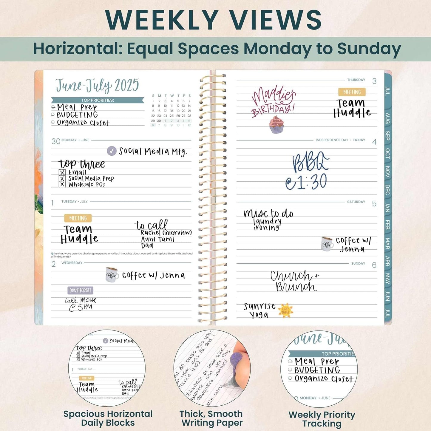 bloom daily planners 2025-2026 Academic Year Daily Planner (July 2025 - July 2026) - A5 Weekly & Monthly Calendar Agenda Organizer Book with Stickers - 5.5" x 8.25" - Painted Peonies
