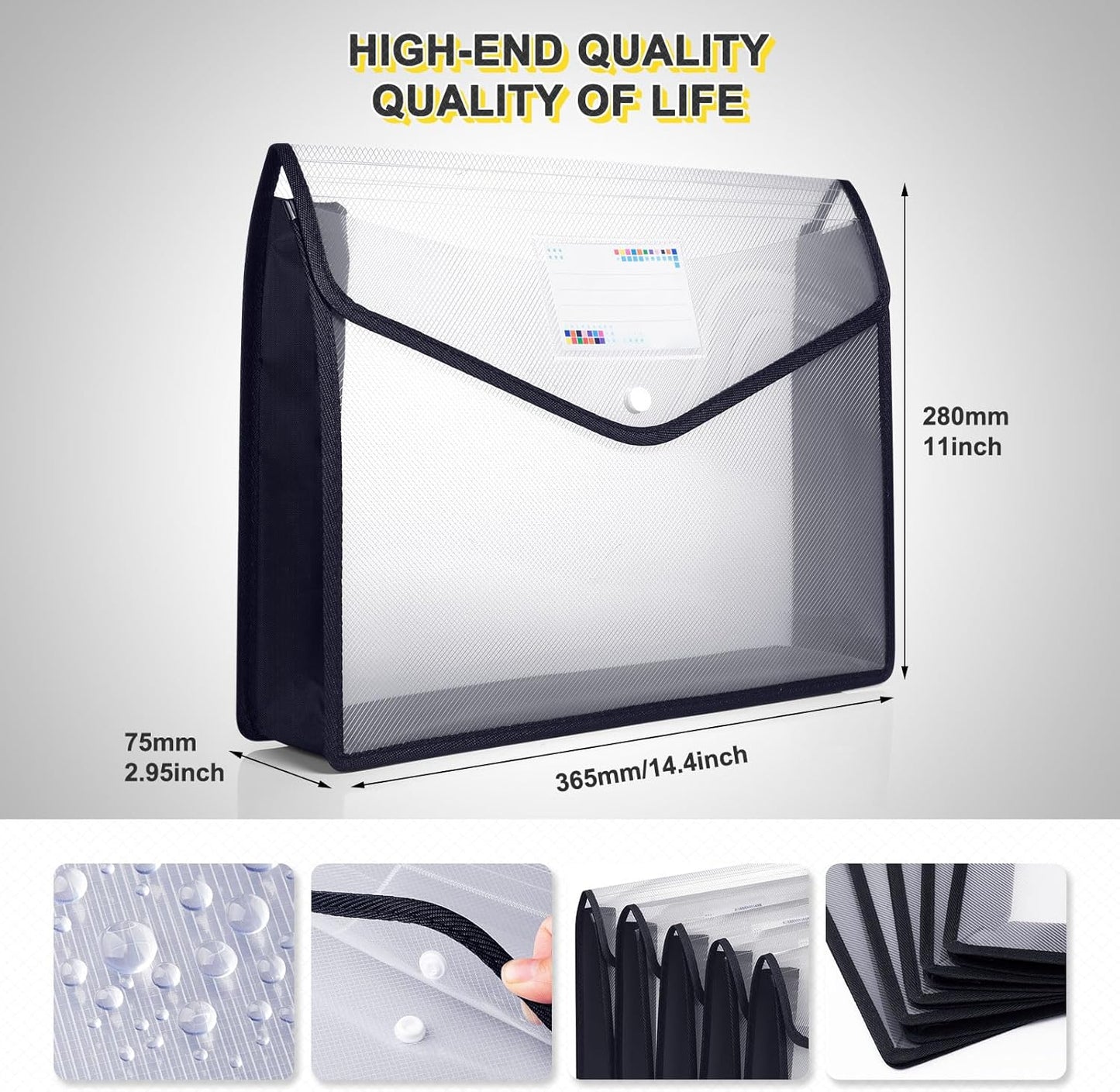 Plastic File Folders, Waterproof Transparent Expandable File Organiser, Portable Large Capacity A4B4 File Wallet for Office/Business/School (5 Pack)