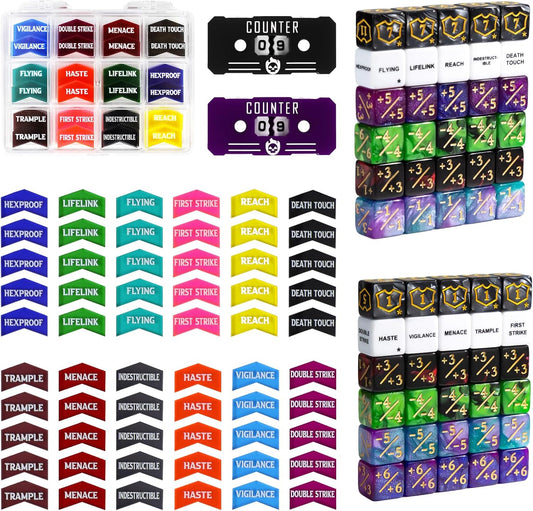 SIXPOINTS 122Pcs MTG Dice Counters Keyword Counters Life Counter 1/+1 counters Commander Buff Tokens 6 Sided Dice Set for Magic The Gathering, MTG, TCG, Card Games Accessories (B-122PCS/SET)