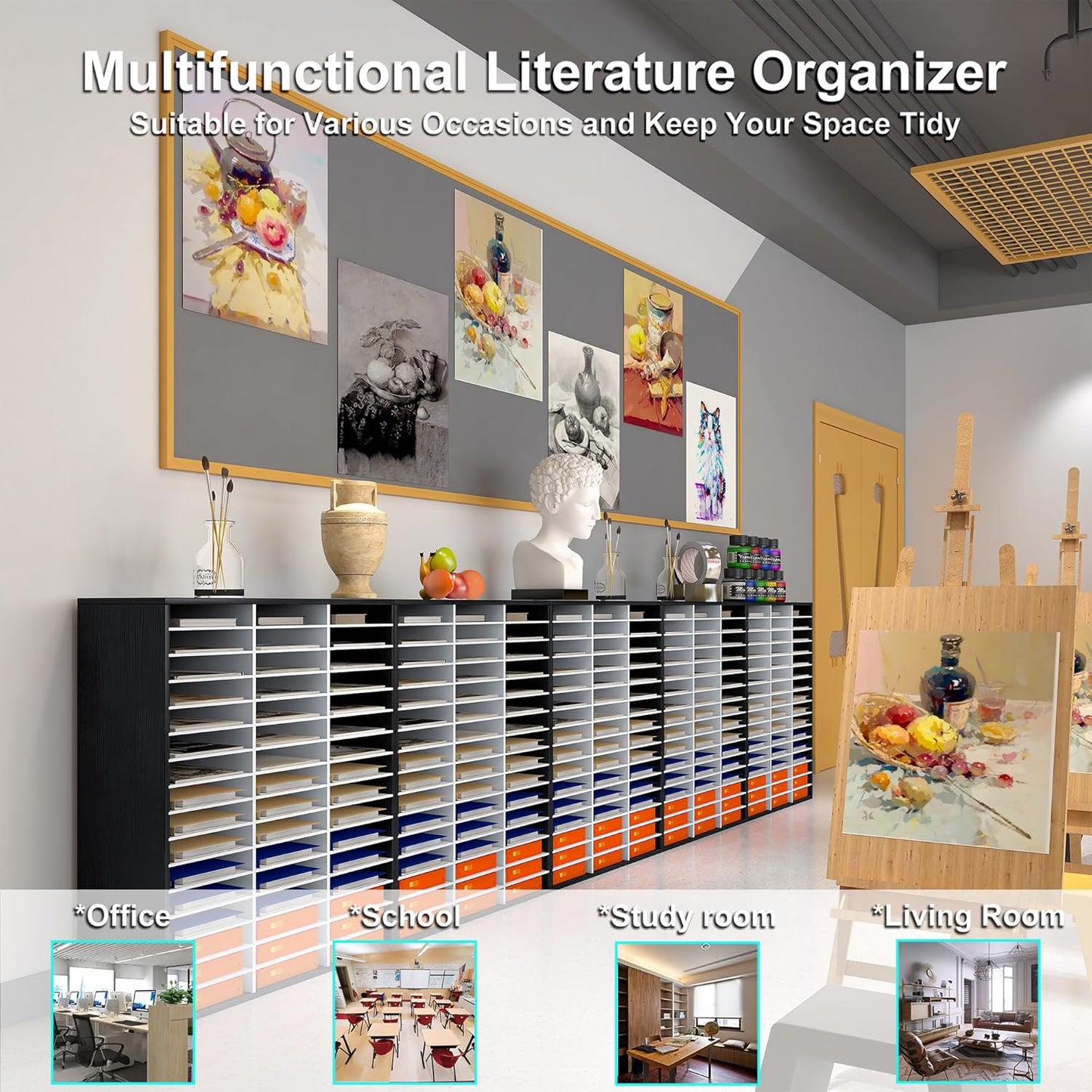 Mail Sorter Wood Literature Organizer, Student Mailbox for Classroom, Desktop Bill Paper sorter for Office Home School, 48 Compartments, White