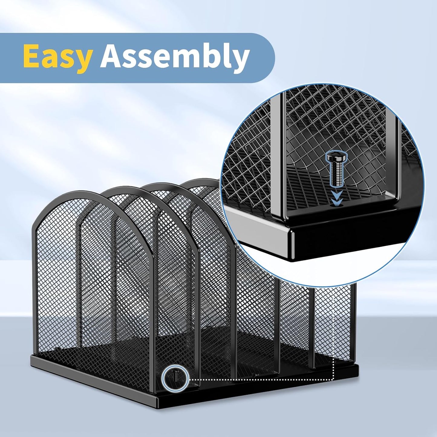 5-Section Vertical Desktop Organizer, 5-Section Mesh File Folder Stand Sorter for Office Home Classroom Organization (1, Blue)