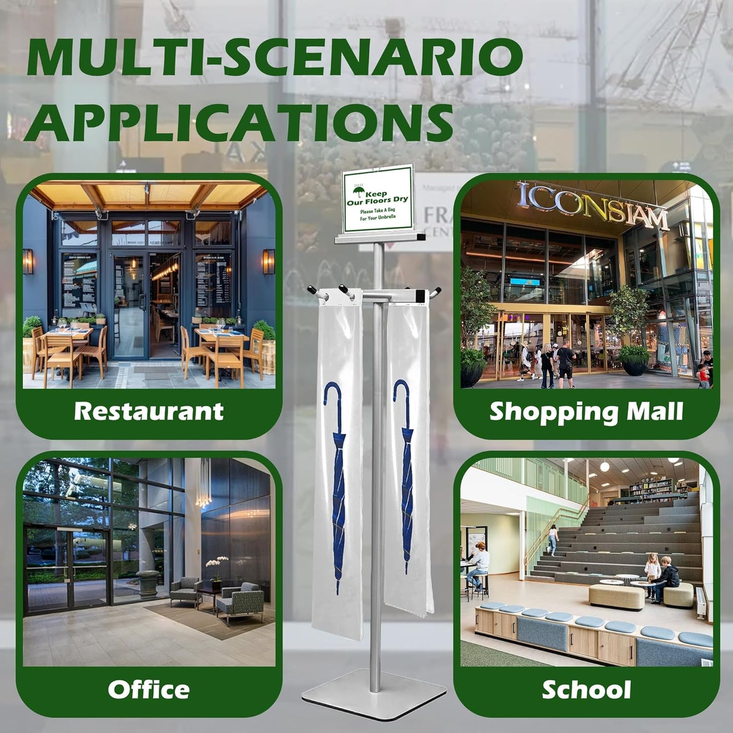 Umbrella Bag Stand, Umbrella Holder Stand with Free 200 Disposable Large Plastic Umbrella Bags, Wet Umbrella Bags Stand