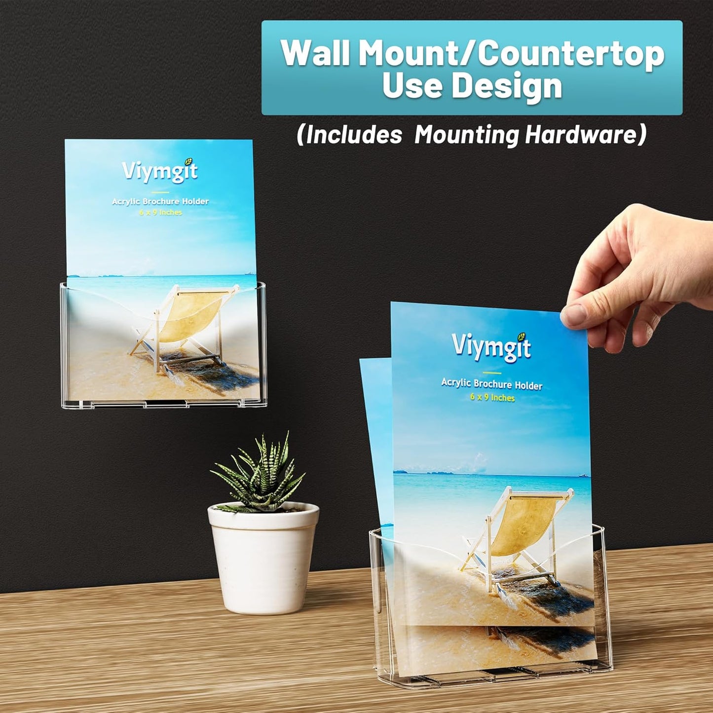 Acrylic Brochure Holder 8.5 x 5.5 Inches, 4-Pack Clear Plastic Display Stand for Half-Fold Flyers, Pamphlets, Menus, Trifold Literature, Wall Mount or Countertop Use
