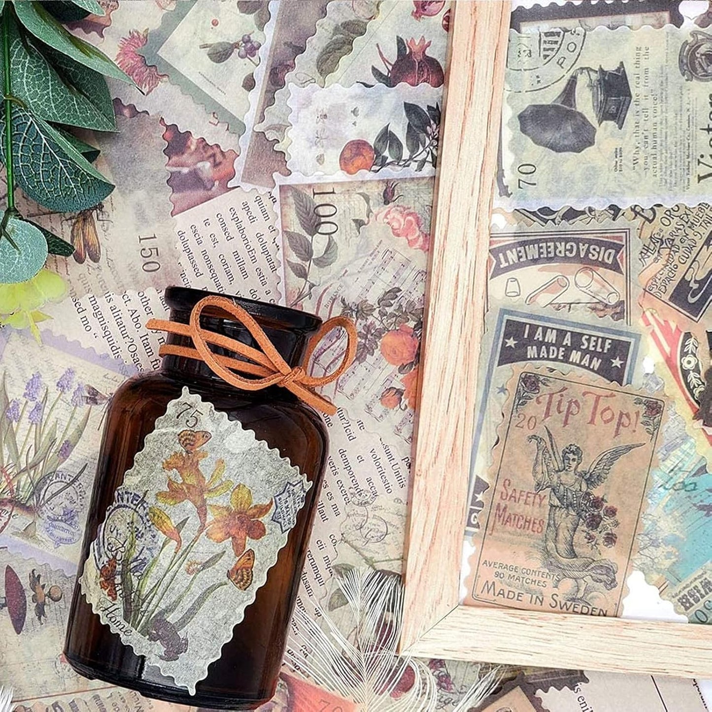 60pcs Vintage Postage Stamp Stickers, Aesthetic Modern Deco Paper Sticker for Scrapbooking, Journaling Supplies, Planners, Kid DIY Art Crafts