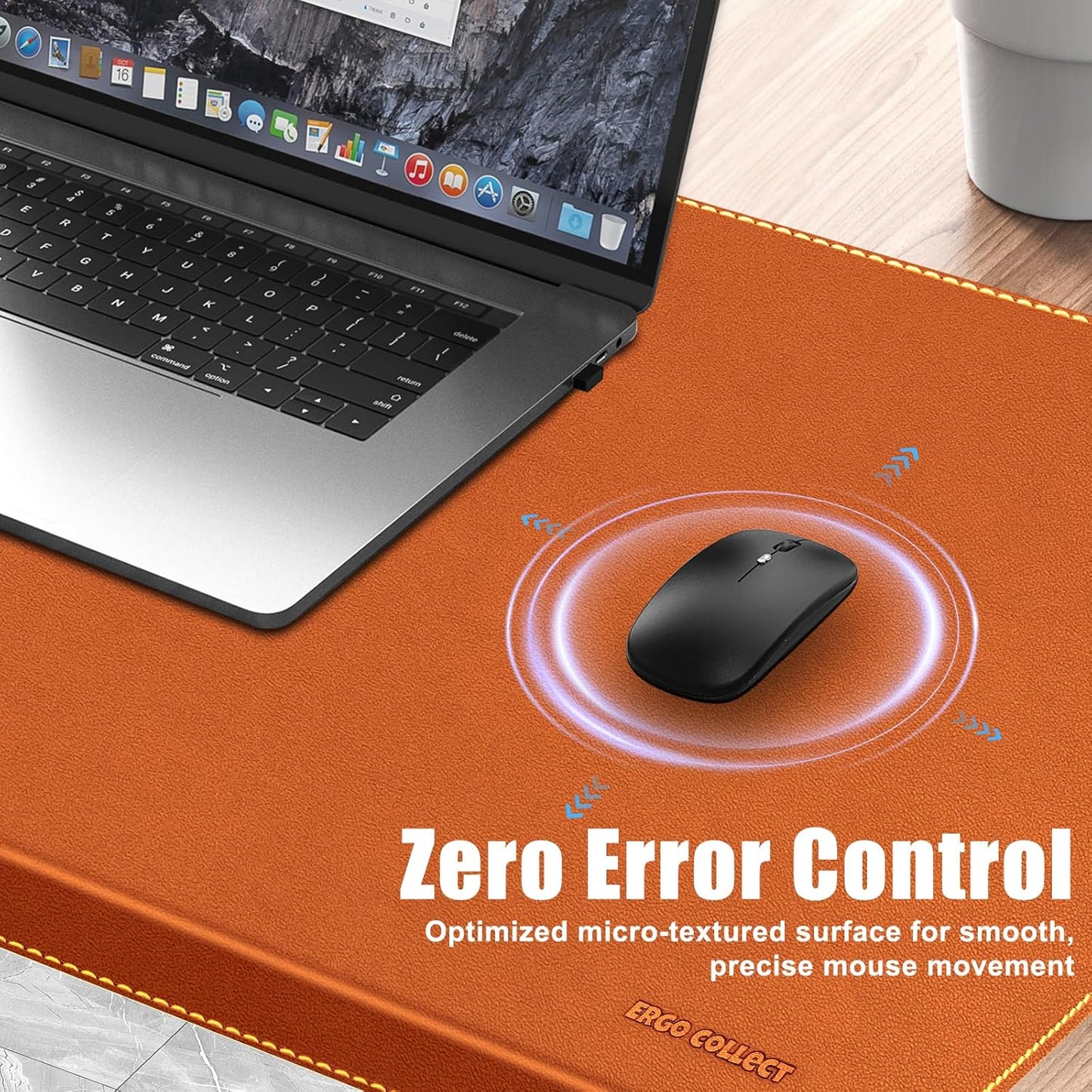 Desk Mat with Lip & Reinforced Stitched Edge|Non-Slip Waterproof PU Leather Desk Pad|Ergonomic Keyboard Mouse Pad with Edge Protector|for Office, Home, Study(28.74" x 16.73",Brown)