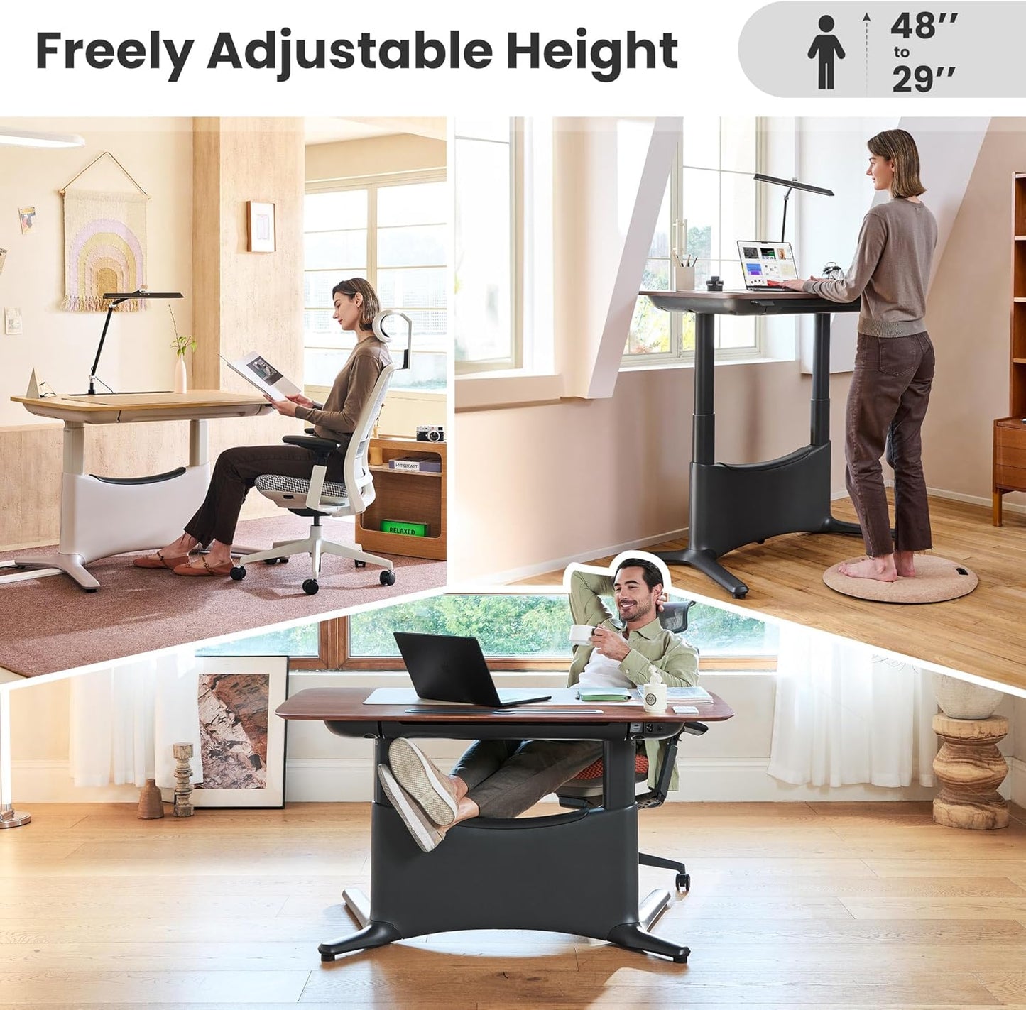 COLAMY Electric Adjustable Standing Desk – 48 x 28 Inch Sit Stand Desk with Drawer & Cable Management, Dual Motor Lift System, Ergonomic Footrest, Home Office Table (MFC Desktop, Light Maple + White)