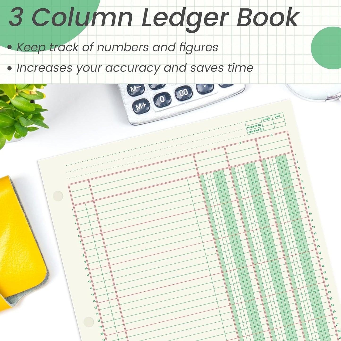 2 Pads 100 Sheets Columnar Analysis Pad 3 Column Ledger 3 Hole Punch Accounting Ledger Book 8-1/2 x 11 Ledger Paper Pad Double Page Format Columnar Pad for Business Bookkeeping & Data(3 Column Ledger)