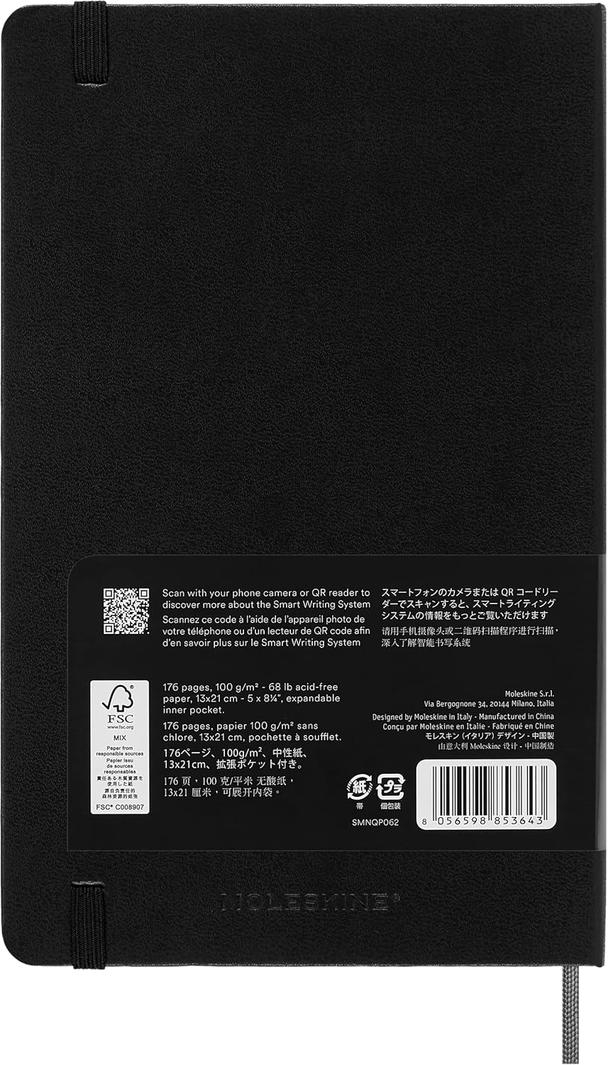 Moleskine Smart Notebook, Large, Plain, Black, Hard Cover (5 x 8.25)